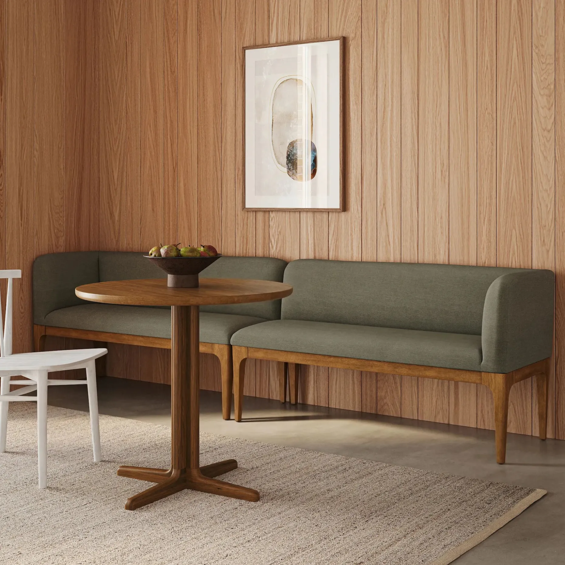 Rosin 113.5" Long Banquette Set - Smoked Oak and Welsh Green
