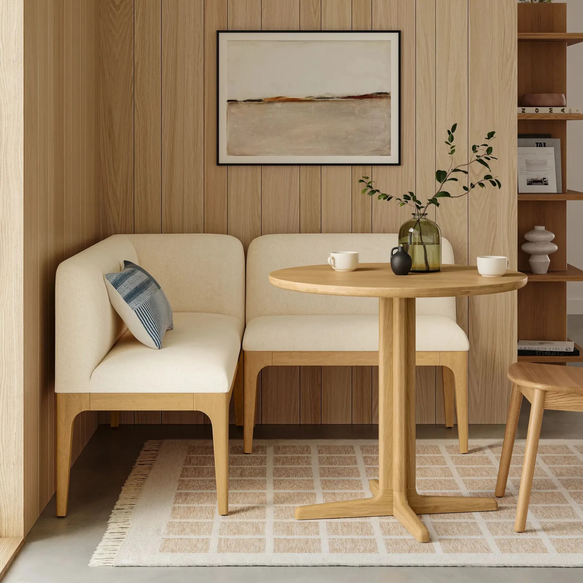 Rosin 55.75" Right Arm Banquette Set - Natural Oak and Sand Ivory