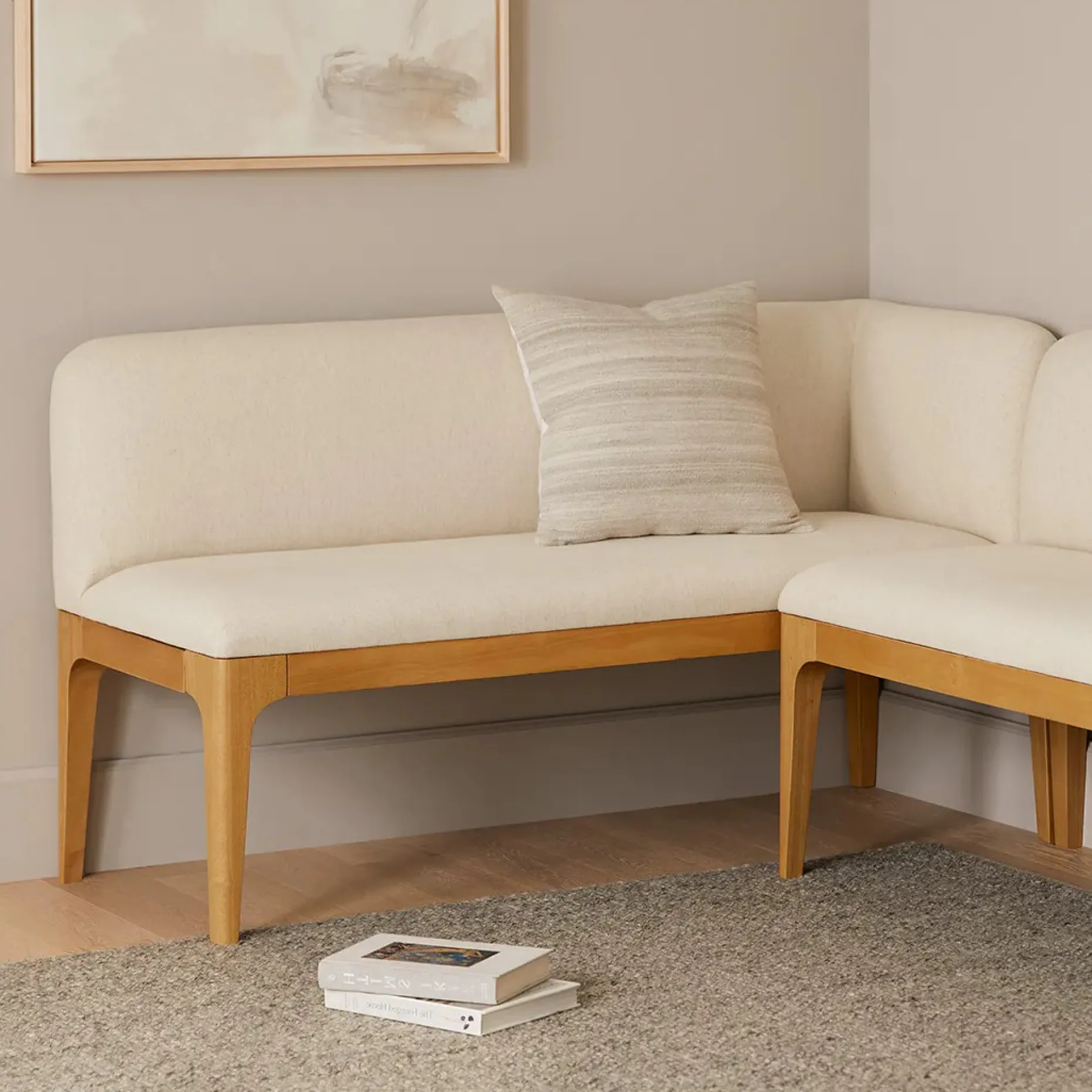 Rosin 56.75" Right Corner Banquette - Natural Oak and Sand Ivory