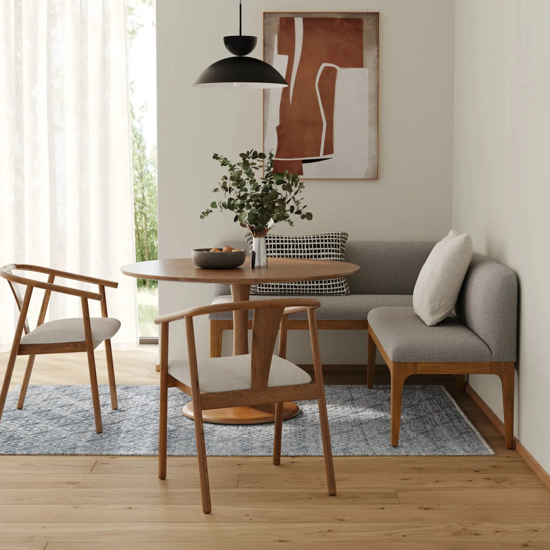 Rosin 56.75" Right Corner Banquette - Smoked Oak and Hestia Gray