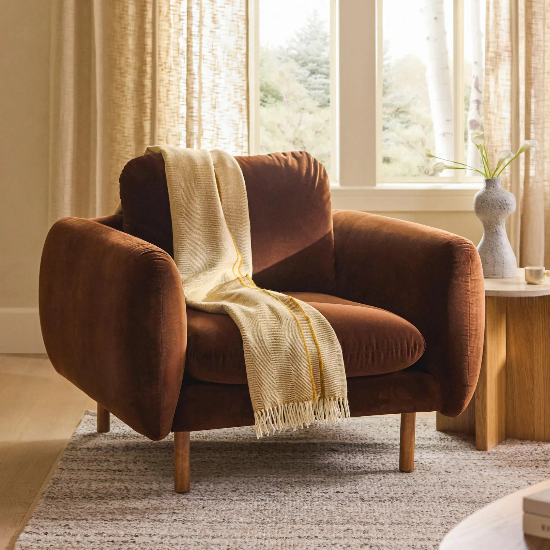 Sanders 37" Velvet Lounge Chair - Plush Pacific Brown