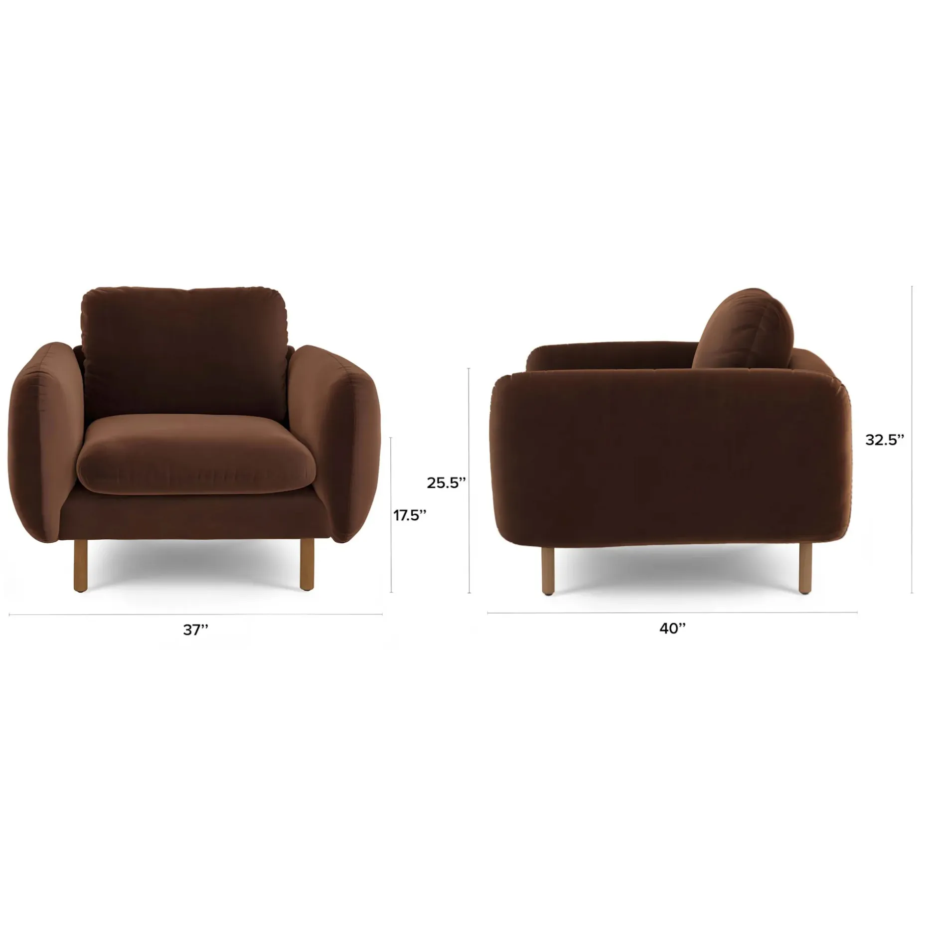 Sanders 37" Velvet Lounge Chair - Plush Pacific Brown