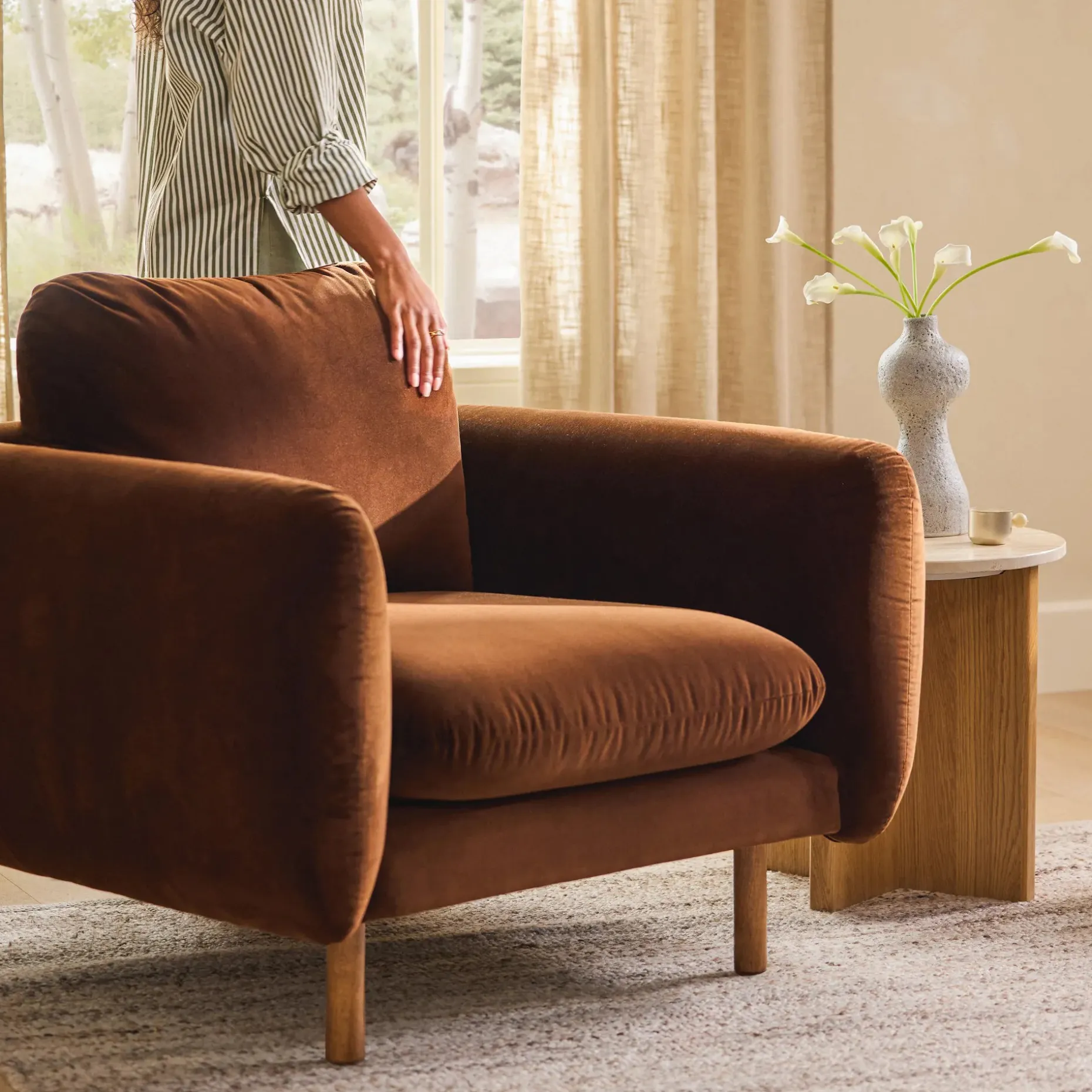 Sanders 37" Velvet Lounge Chair - Plush Pacific Brown
