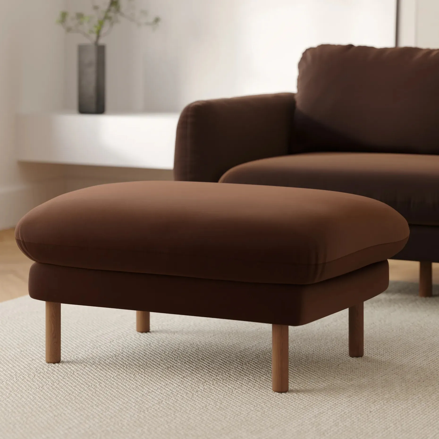 Sanders 35.5" Velvet Ottoman - Plush Pacific Brown