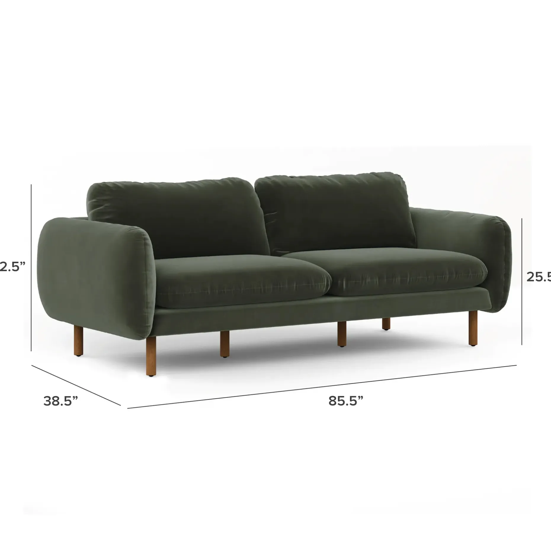 Sanders 85.5" Velvet Sofa - Plush Pacific Green