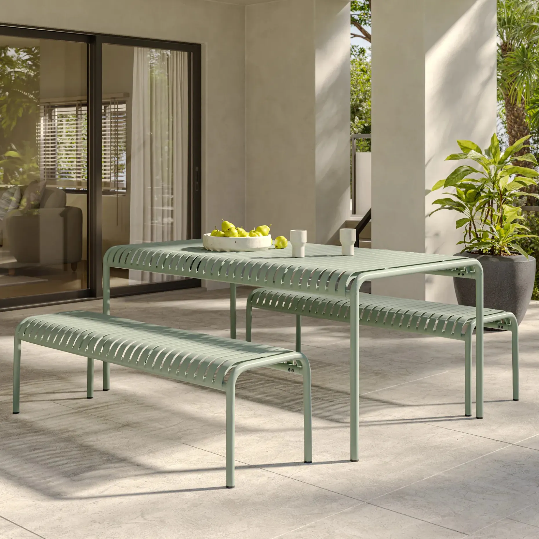 Sarek 59" Outdoor Bench - Khaki Green