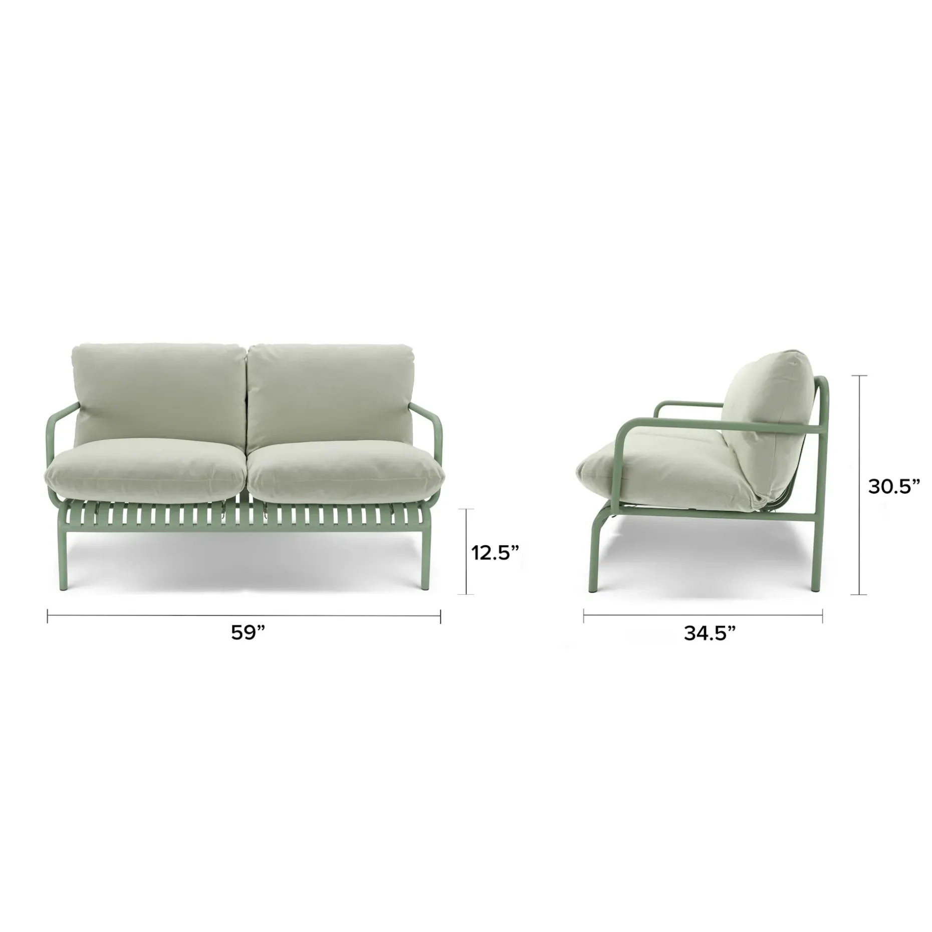 Sarek 59" Outdoor Loveseat and Ottoman Set - Sunbrella® Mint