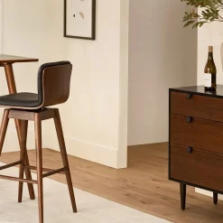 Sede Leather Swivel Bar Stool - Walnut and Black