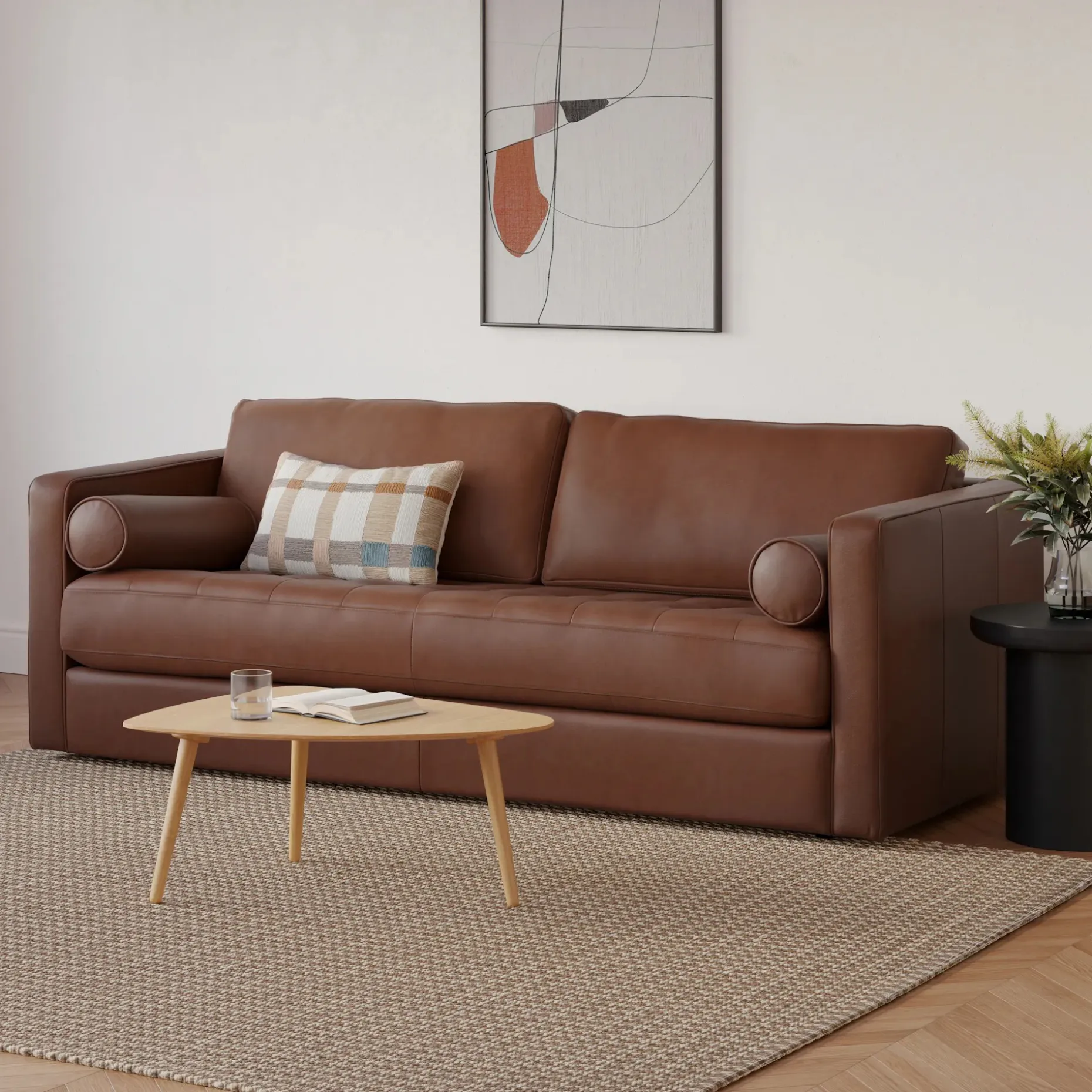 Sven 88" Grounded Tufted Leather Sofa - Taos Brown