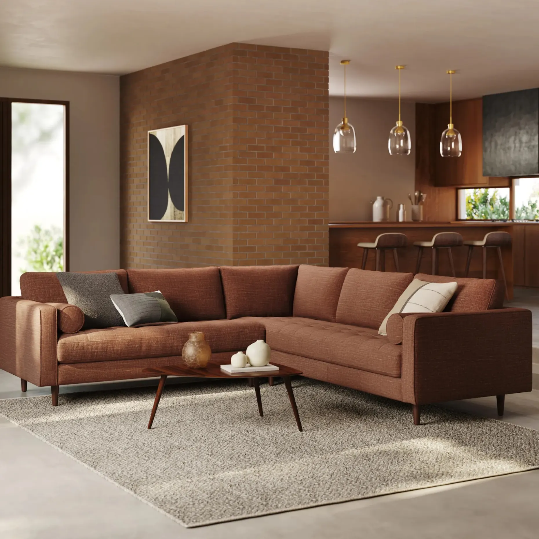 Sven 107" Tufted Corner Sectional - Napa Rust