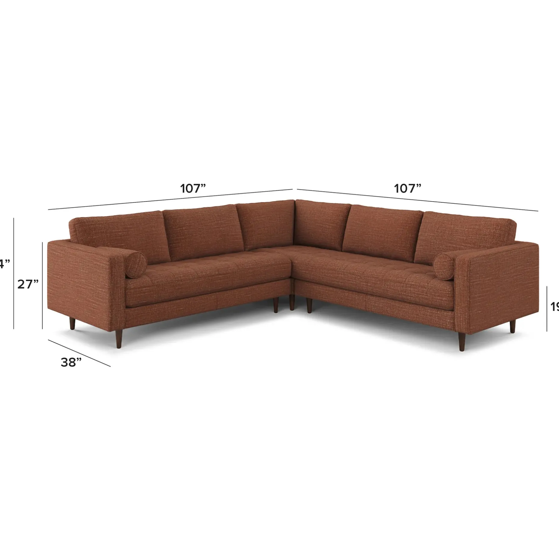 Sven 107" Tufted Corner Sectional - Napa Rust