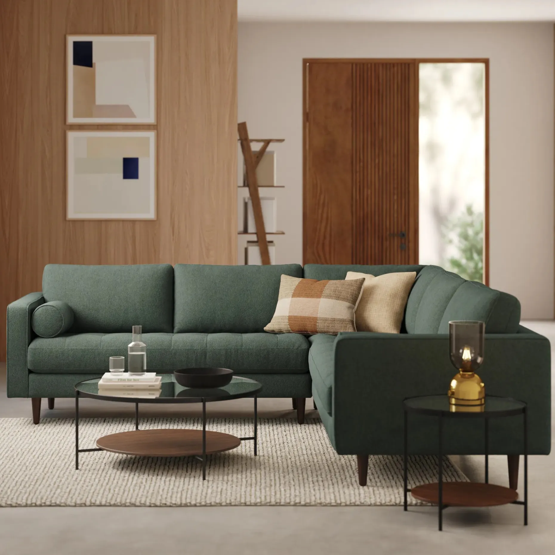 Sven 107" Tufted Corner Sectional - Green Wool Bouclé