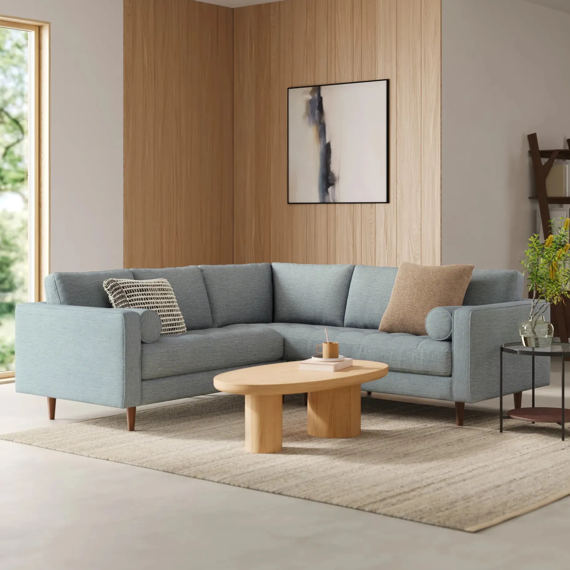 Sven 91" Tufted Corner Sectional - Silver Light Blue