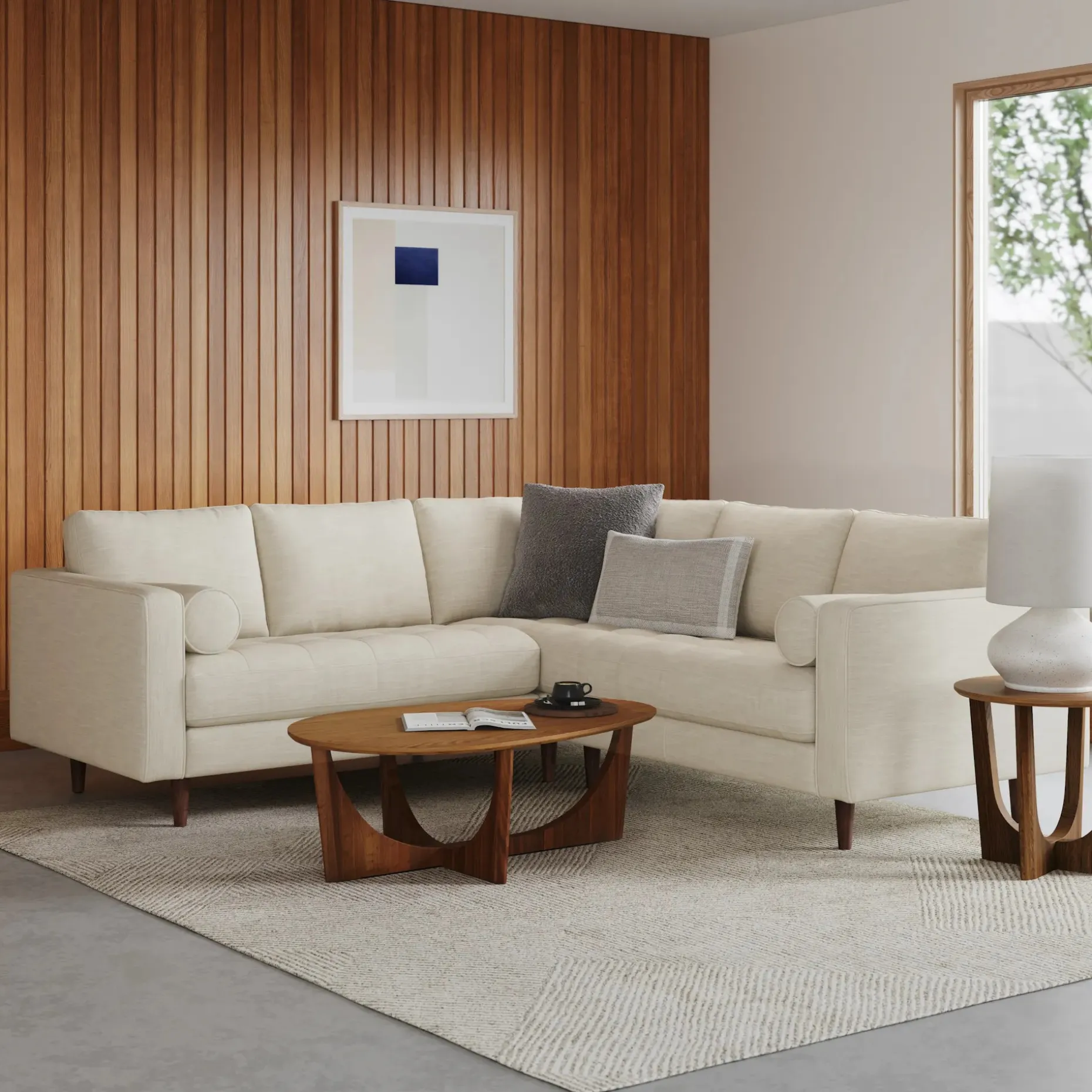 Sven 91" Tufted Corner Sectional - Biscuit Cream