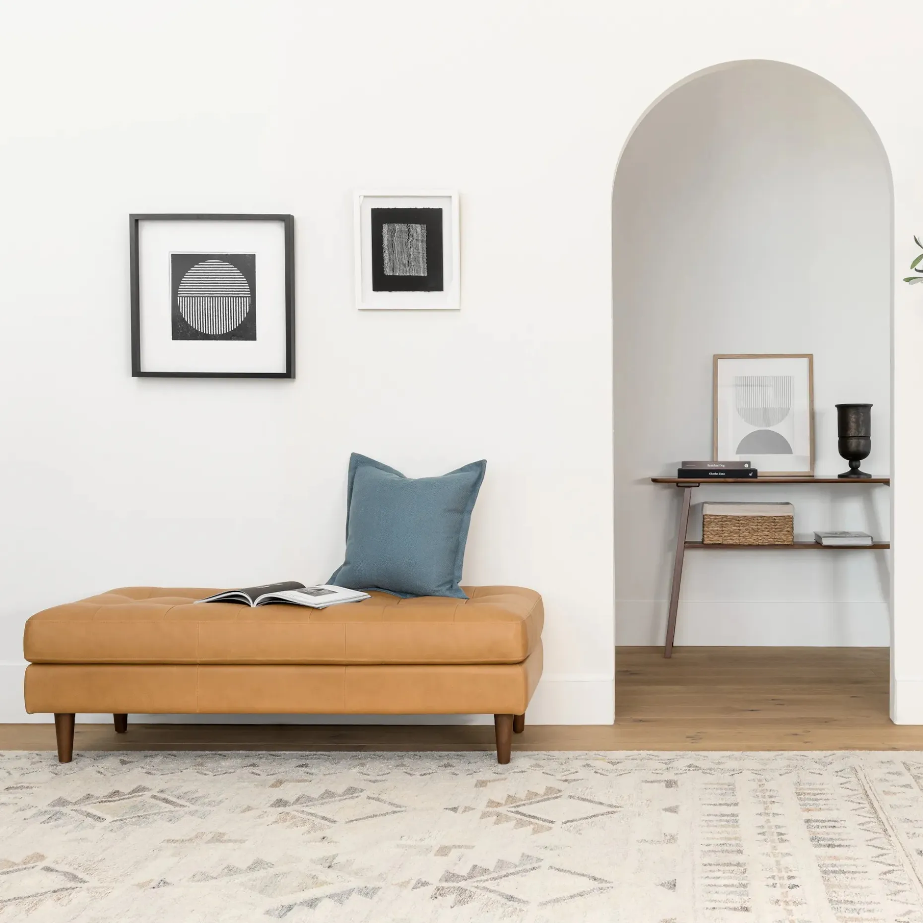 Sven 56" Tufted Leather Bench - Charme Tan