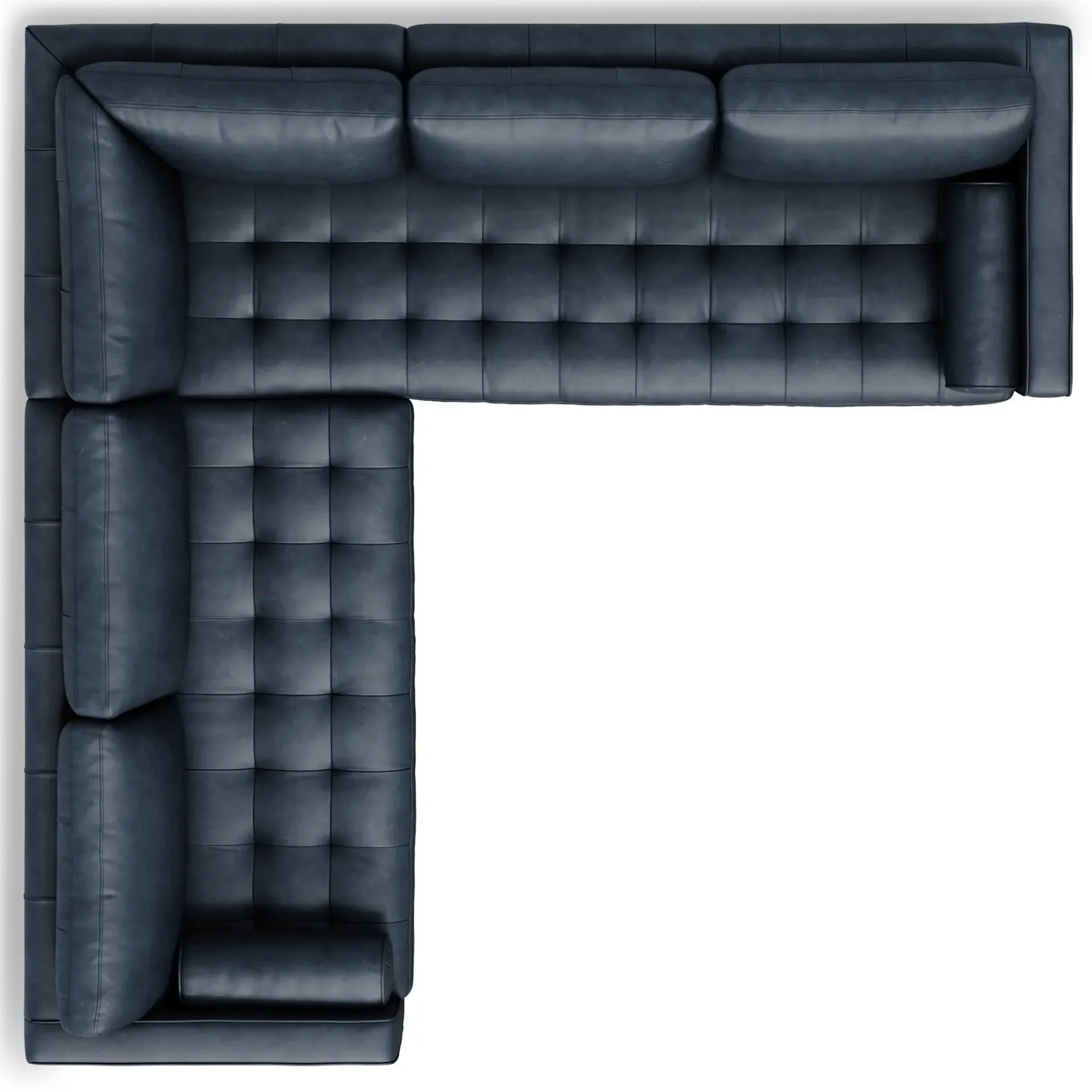 Sven 107" Tufted Leather Corner Sectional - Oxford Blue