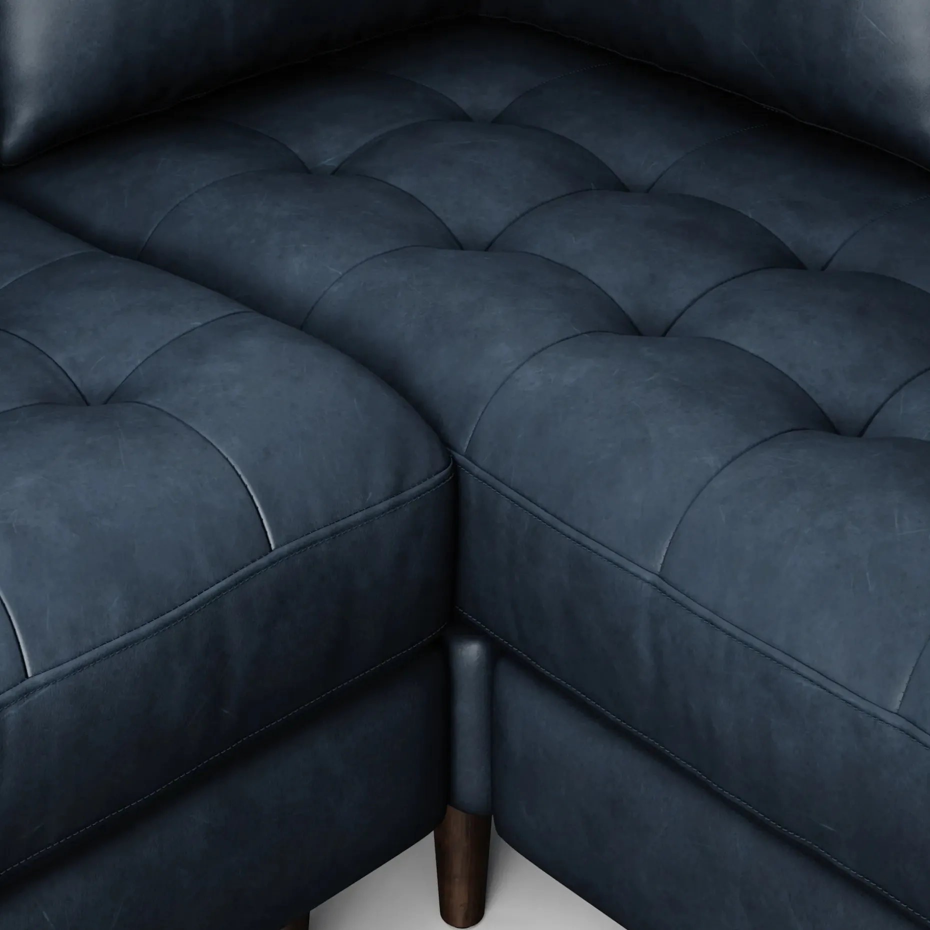 Sven 107" Tufted Leather Corner Sectional - Oxford Blue