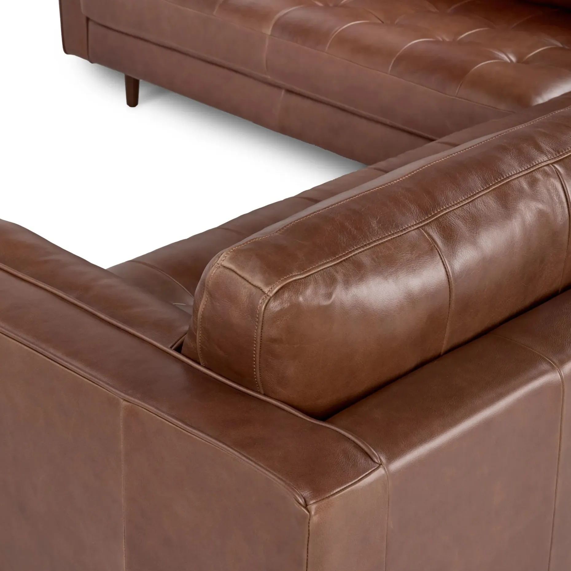 Sven 107" Tufted Leather Corner Sectional - Taos Brown