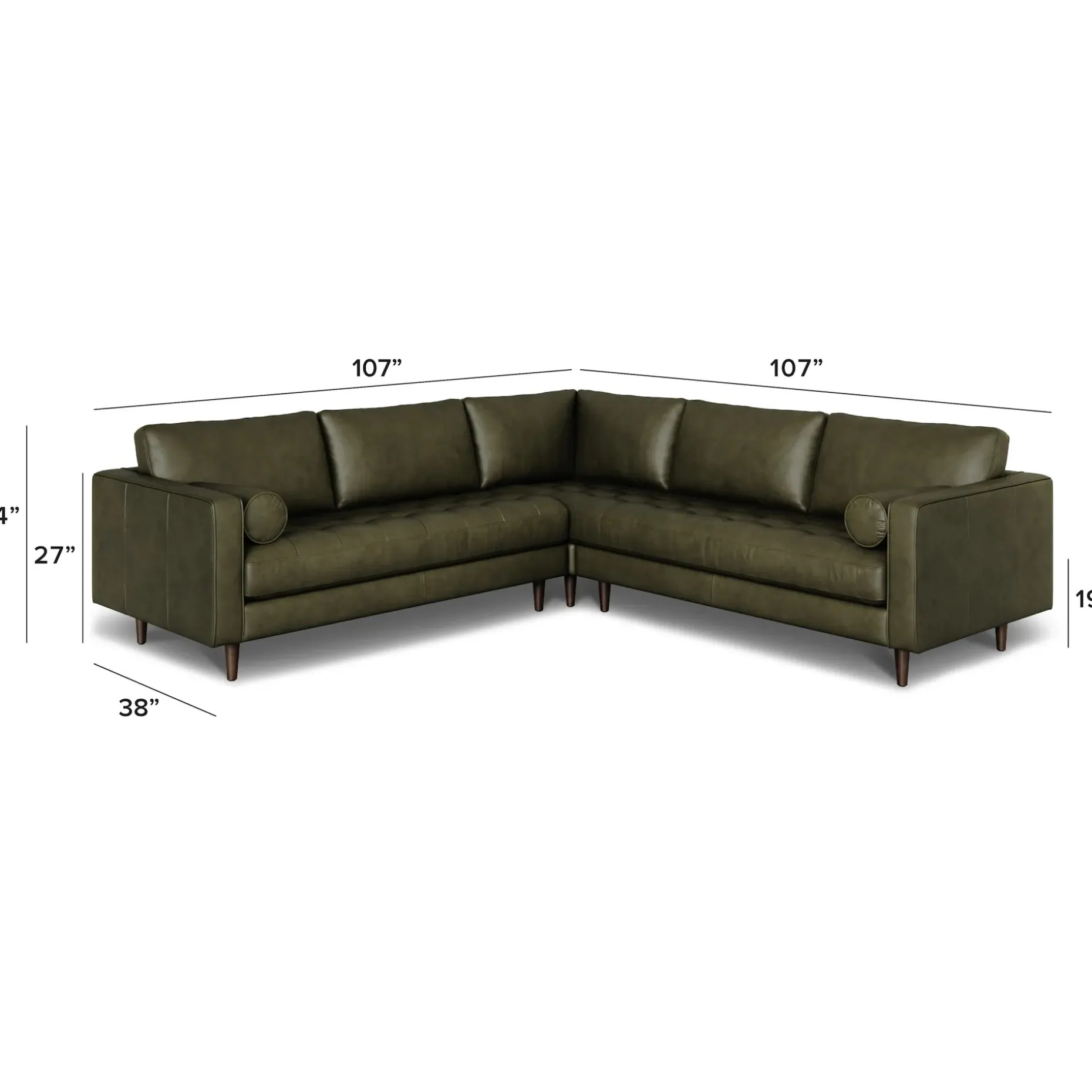 Sven 107" Tufted Leather Corner Sectional - Charme Green