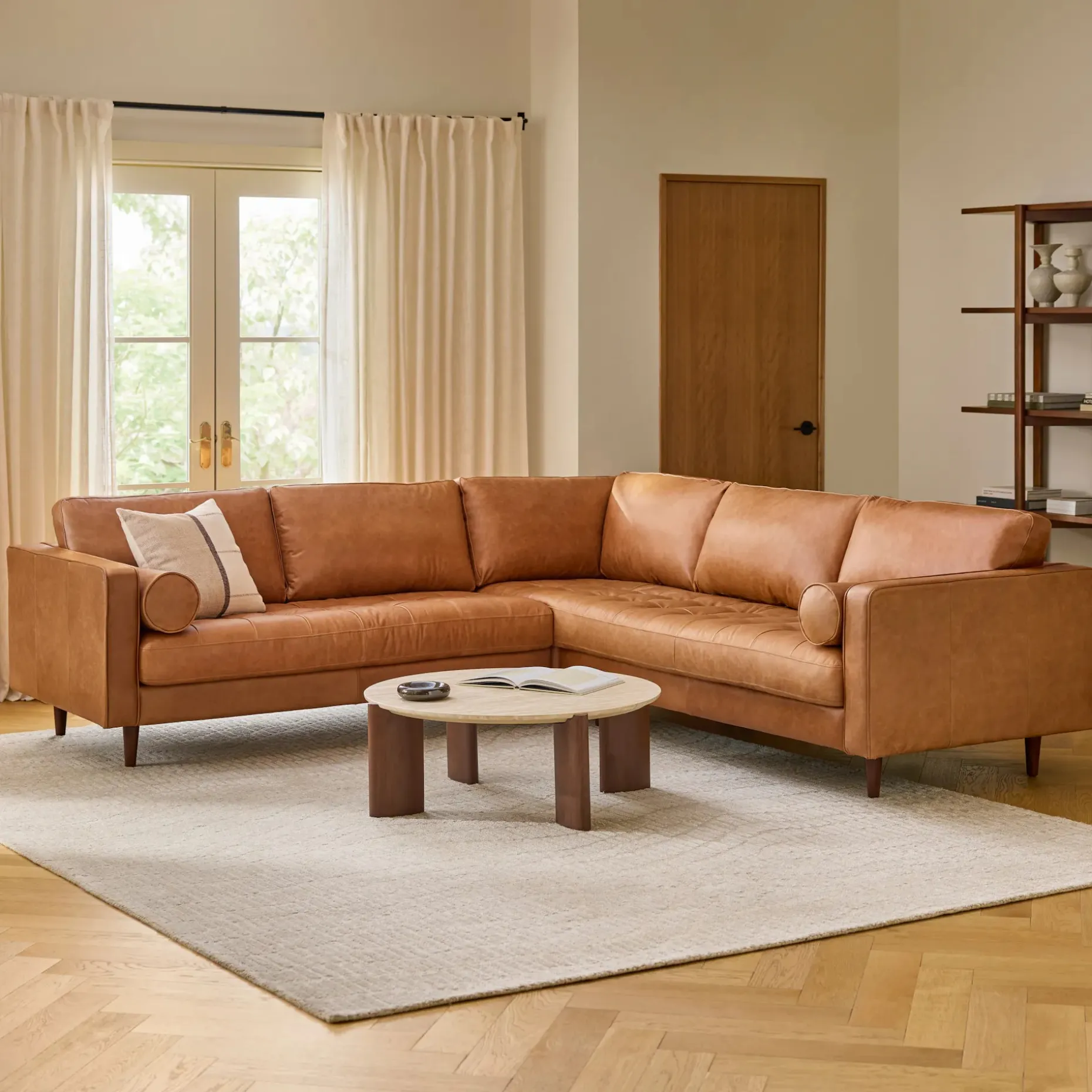 Sven 107" Tufted Leather Corner Sectional - Salerno Tan