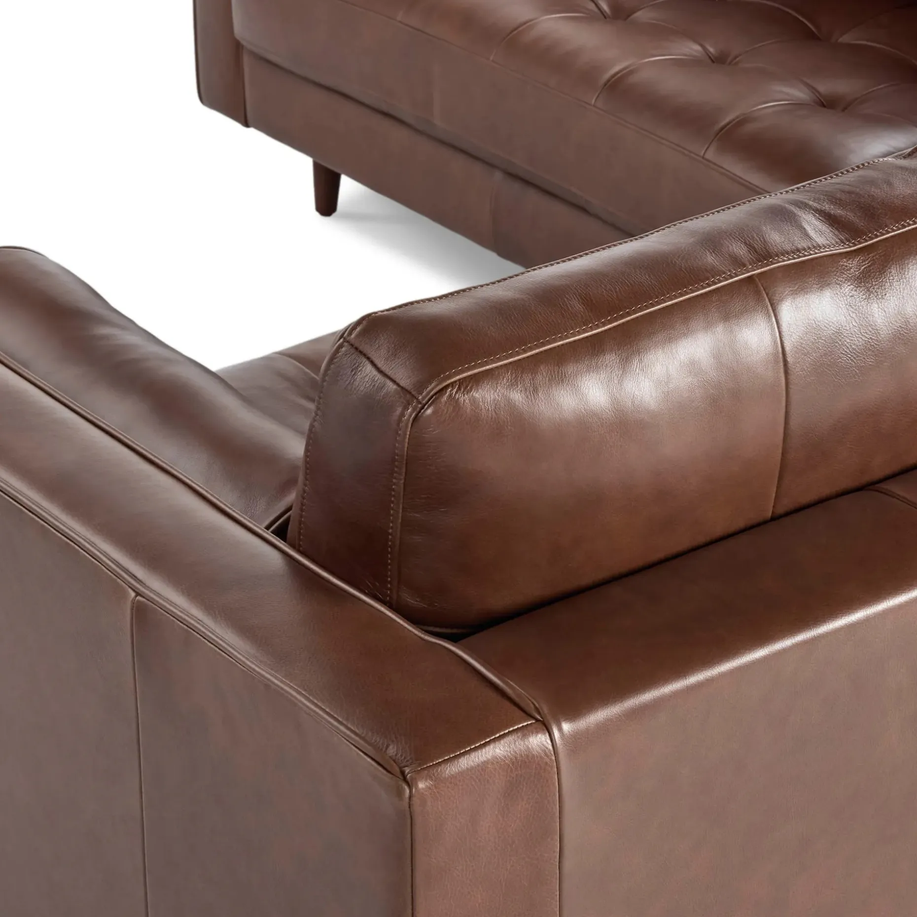 Sven 91" Tufted Leather Corner Sectional - Taos Brown