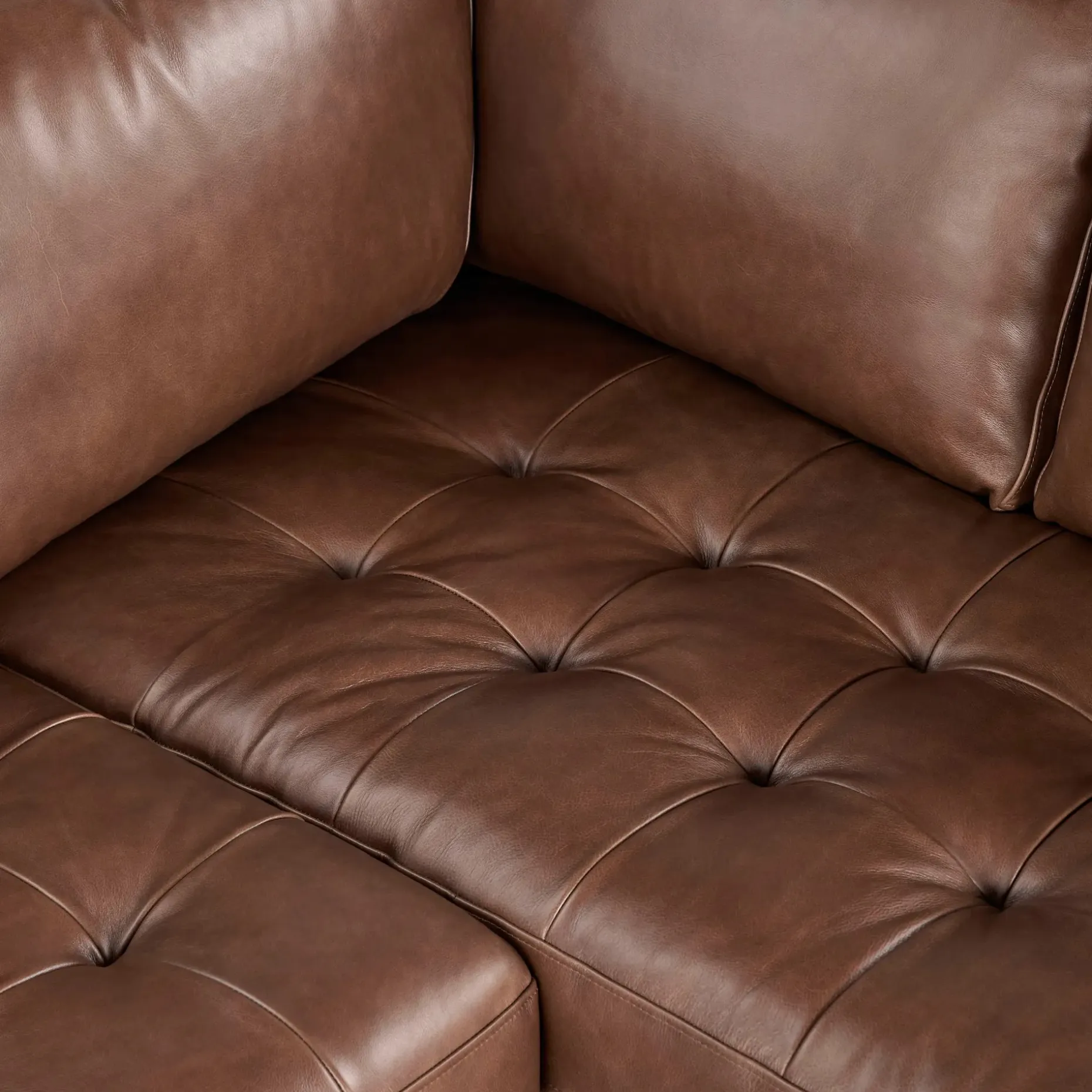 Sven 91" Tufted Leather Corner Sectional - Taos Brown