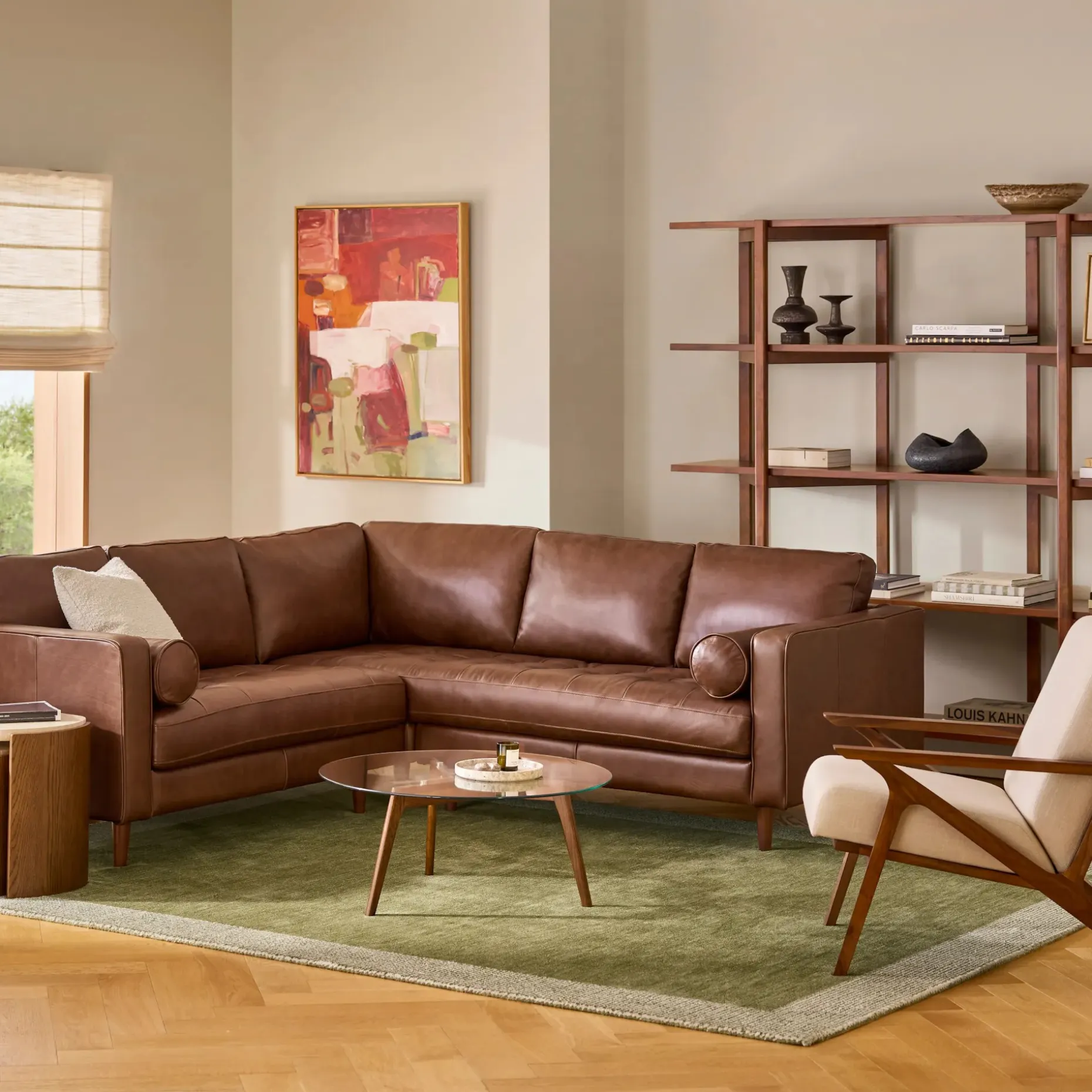 Sven 91" Tufted Leather Corner Sectional - Taos Brown