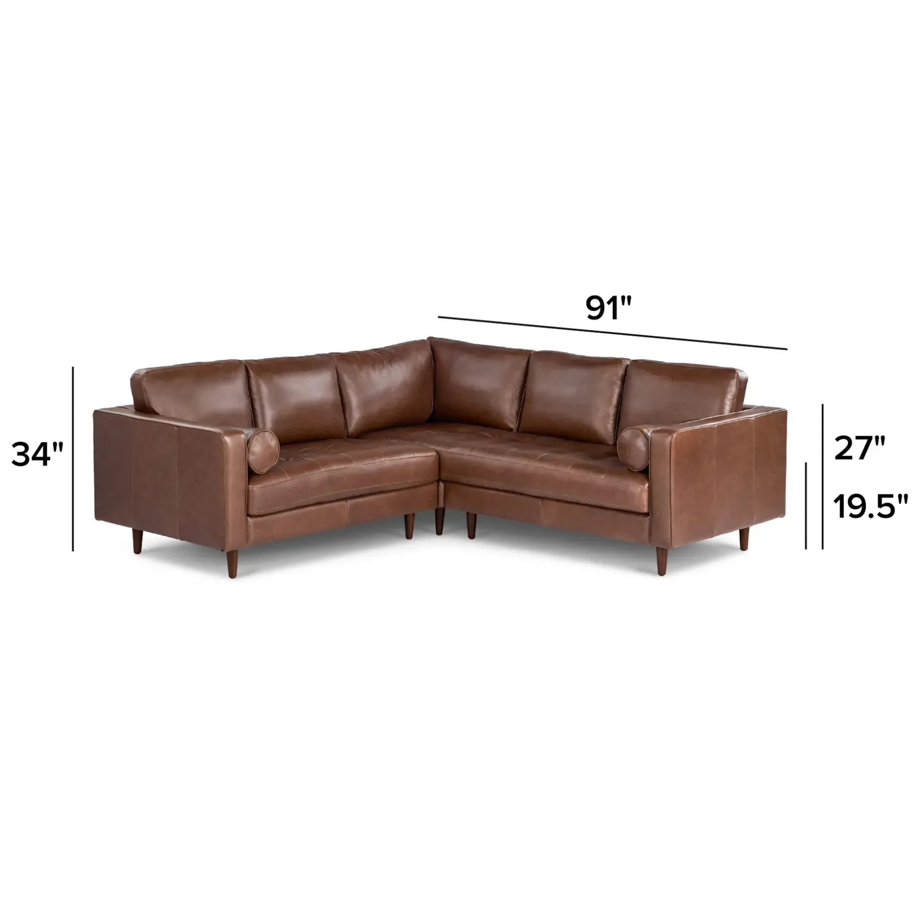 Sven 91" Tufted Leather Corner Sectional - Taos Brown