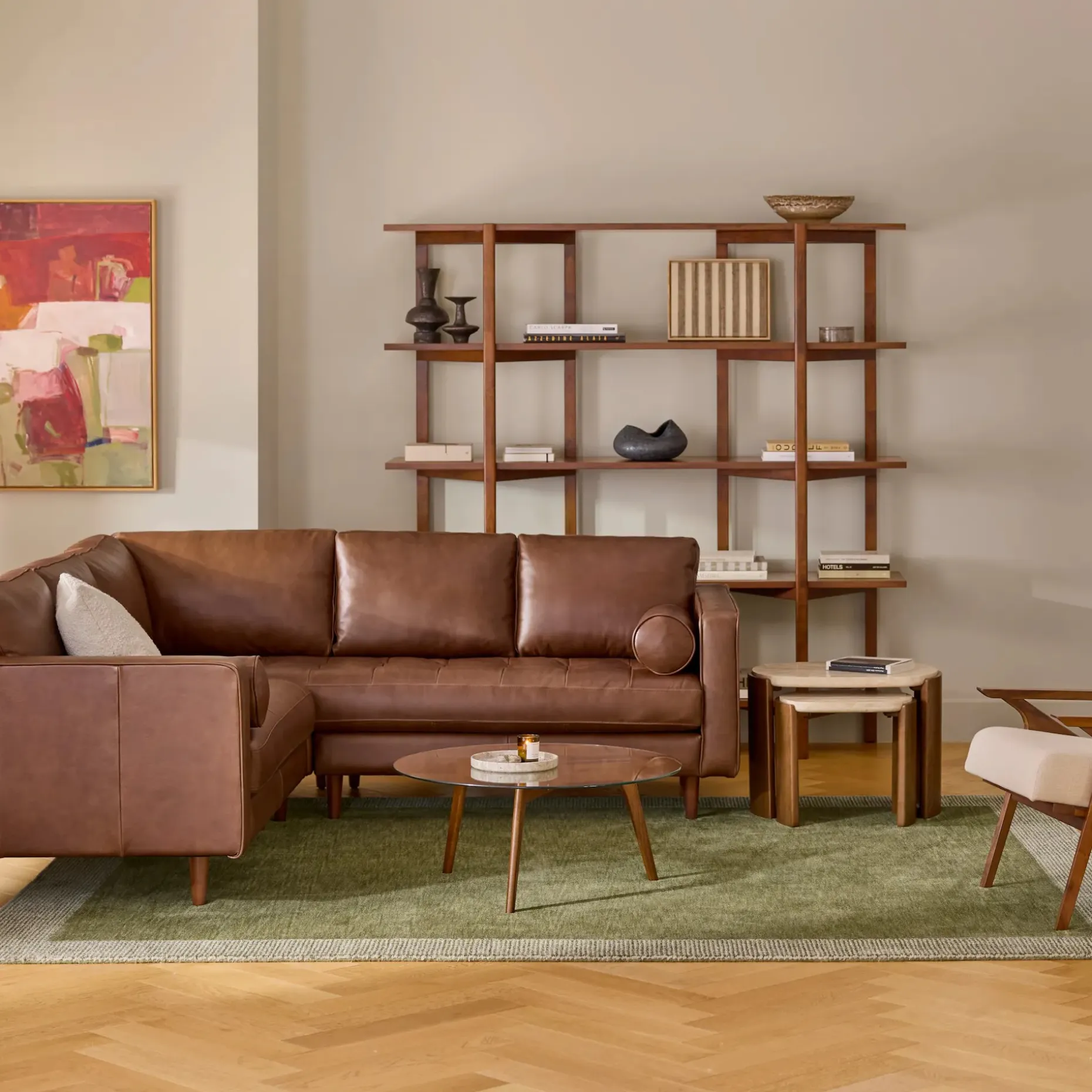 Sven 91" Tufted Leather Corner Sectional - Taos Brown