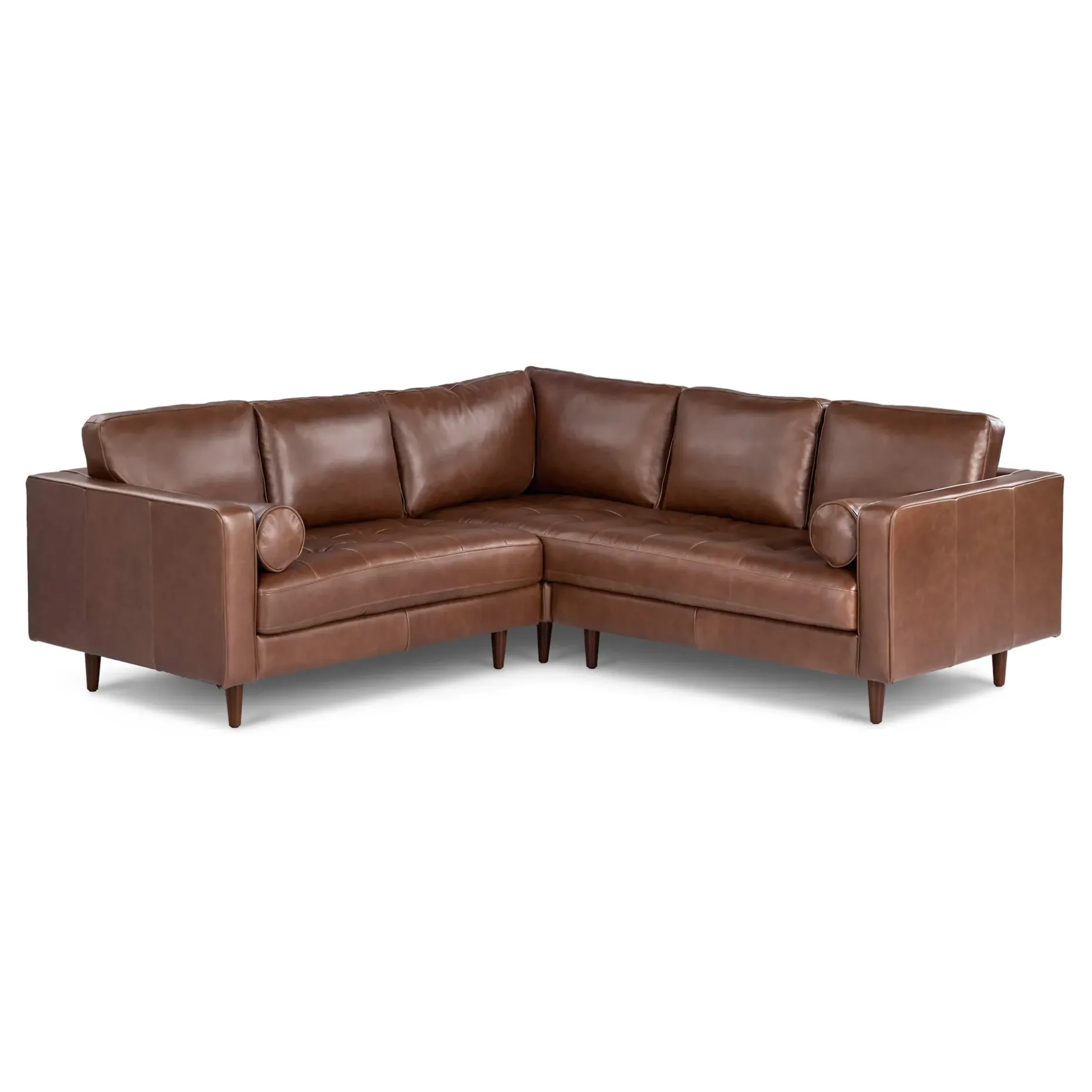 Sven 91" Tufted Leather Corner Sectional - Taos Brown