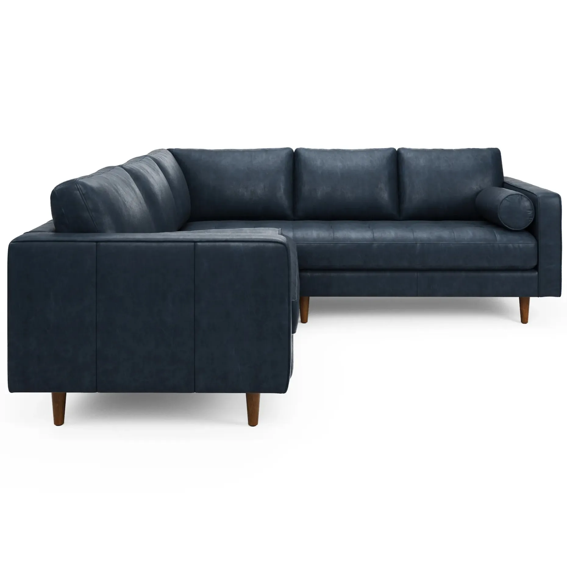 Sven 91" Tufted Leather Corner Sectional - Oxford Blue