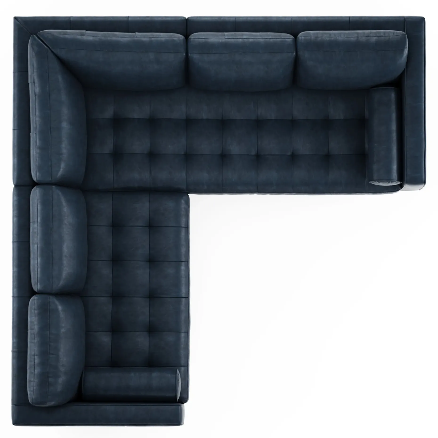 Sven 91" Tufted Leather Corner Sectional - Oxford Blue