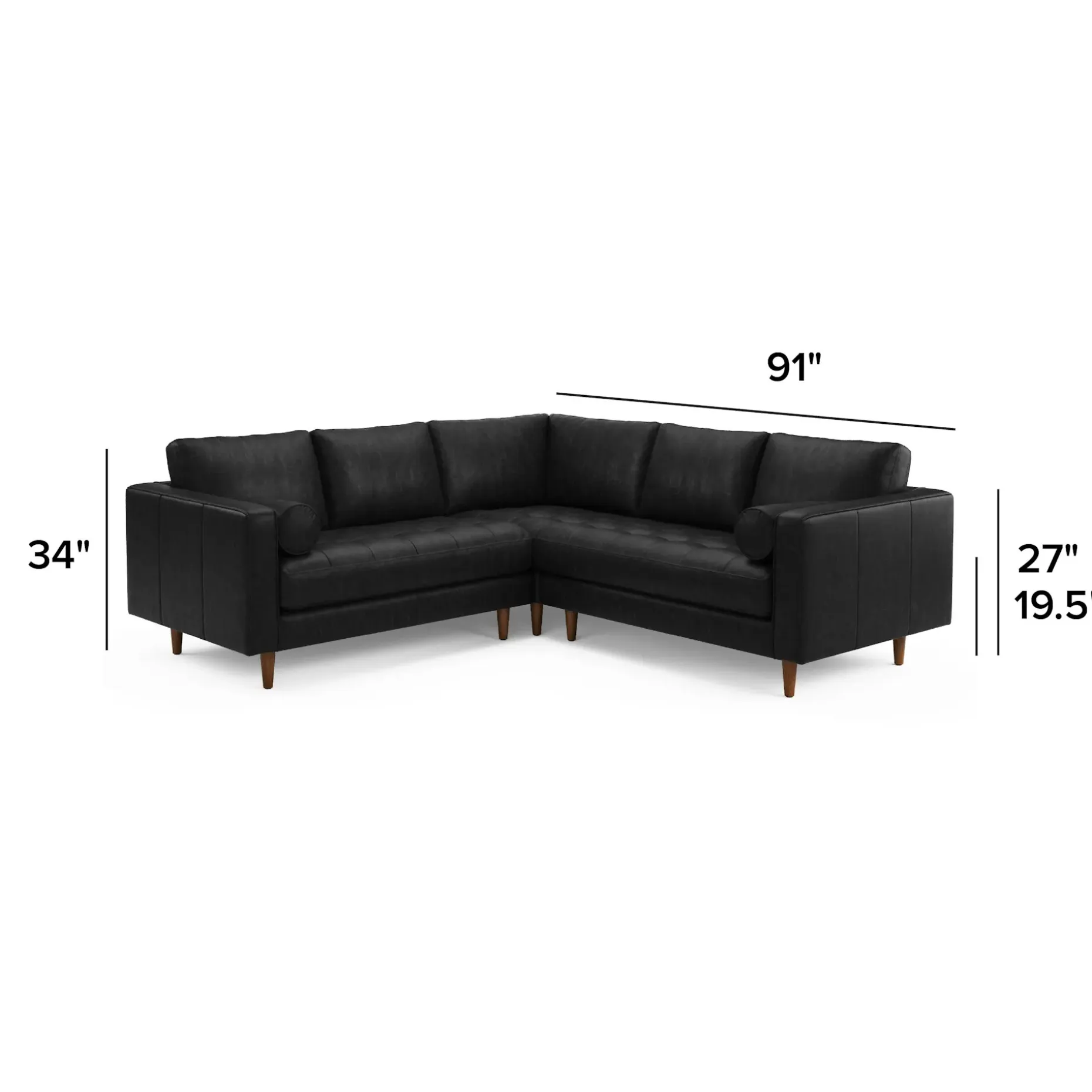 Sven 91" Tufted Leather Corner Sectional - Oxford Black