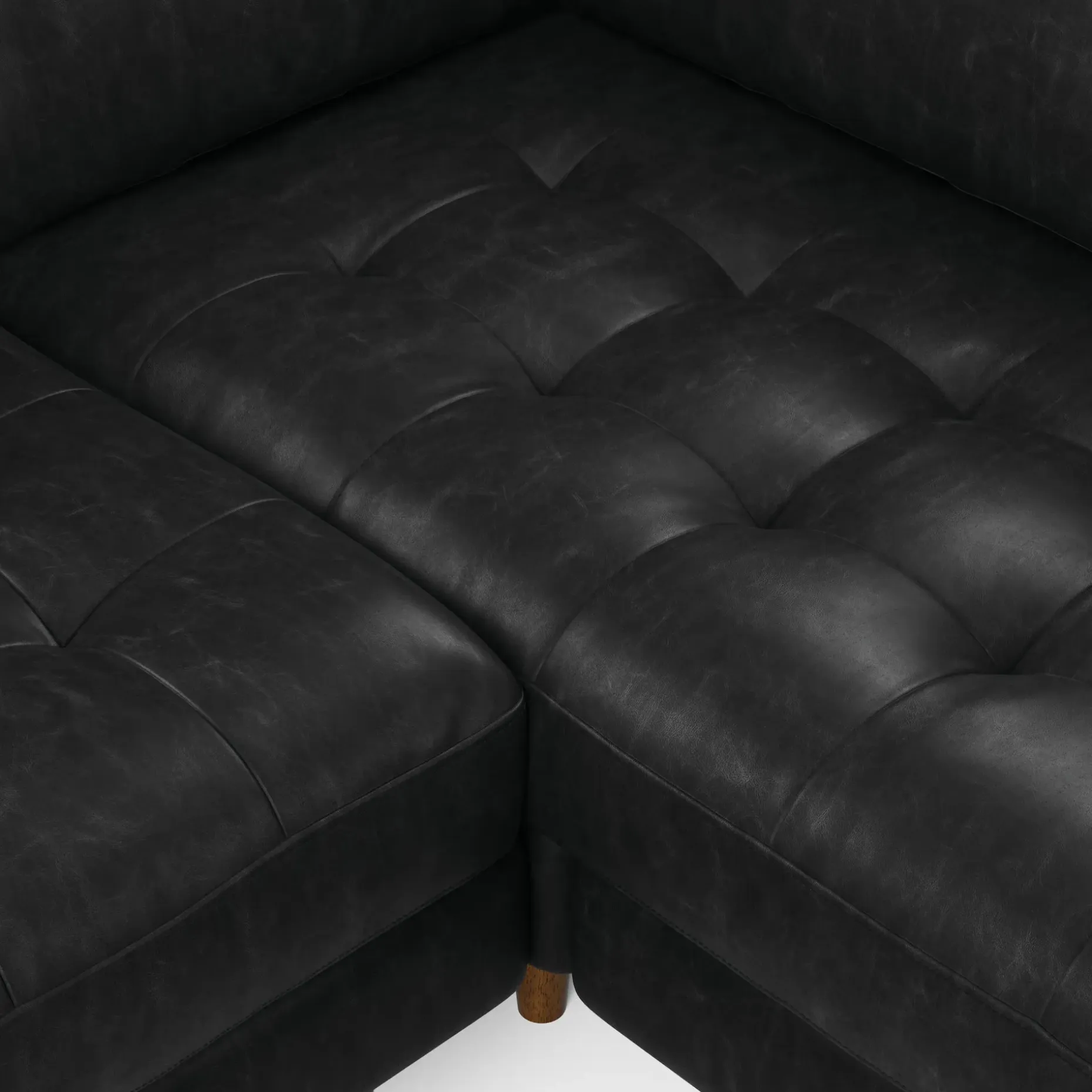 Sven 91" Tufted Leather Corner Sectional - Oxford Black