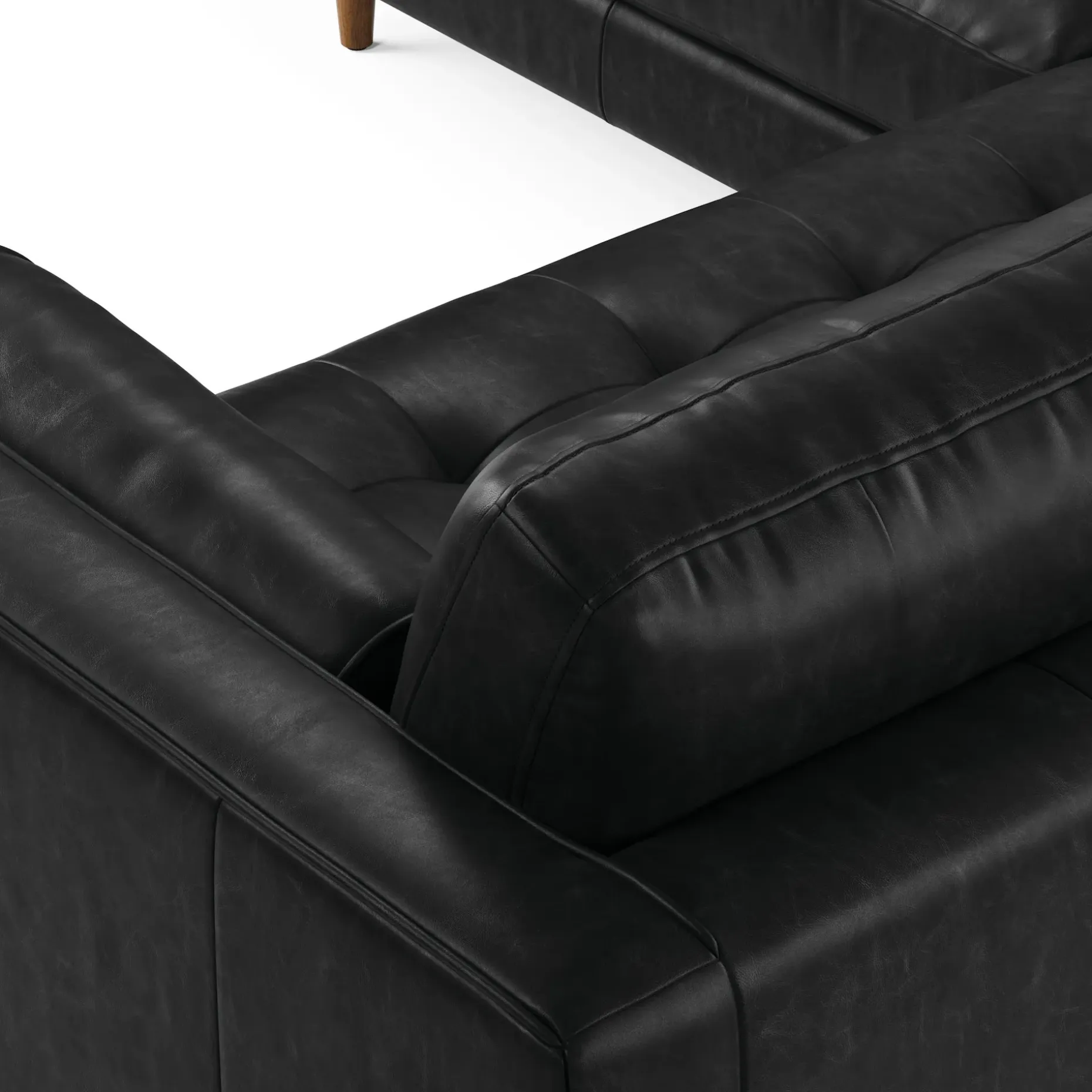 Sven 91" Tufted Leather Corner Sectional - Oxford Black