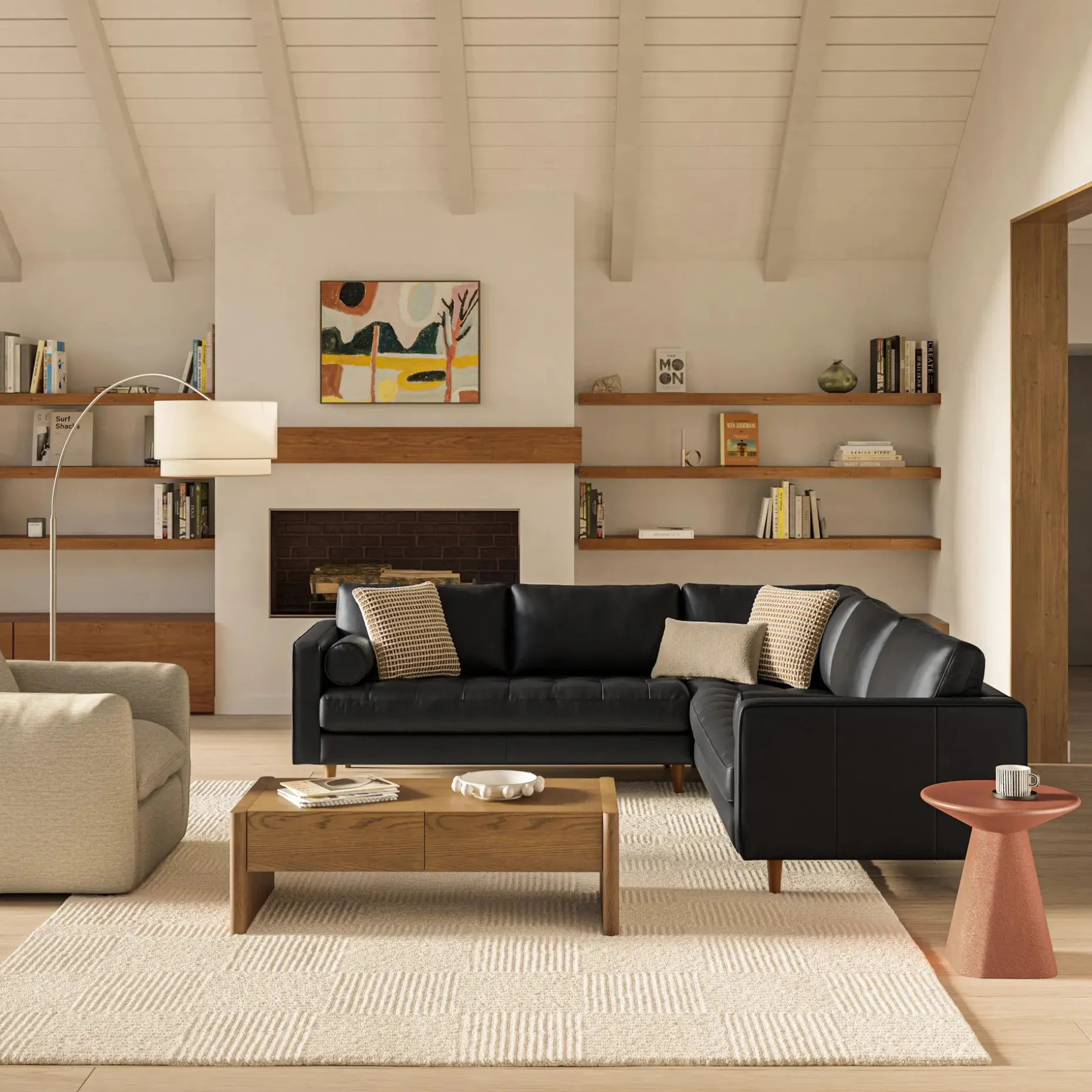 Sven 91" Tufted Leather Corner Sectional - Oxford Black