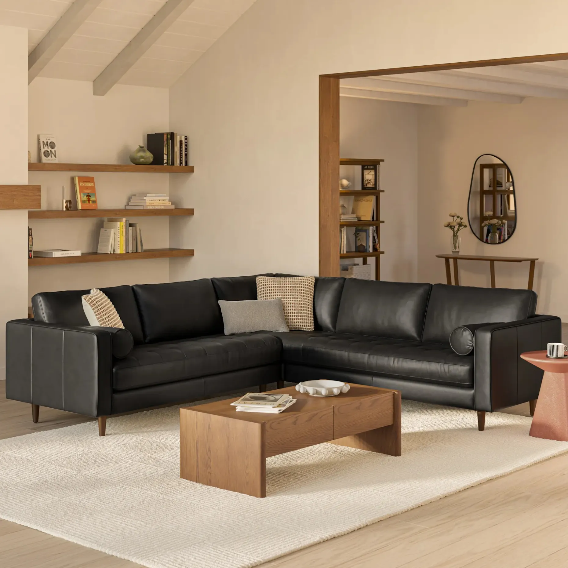 Sven 91" Tufted Leather Corner Sectional - Oxford Black