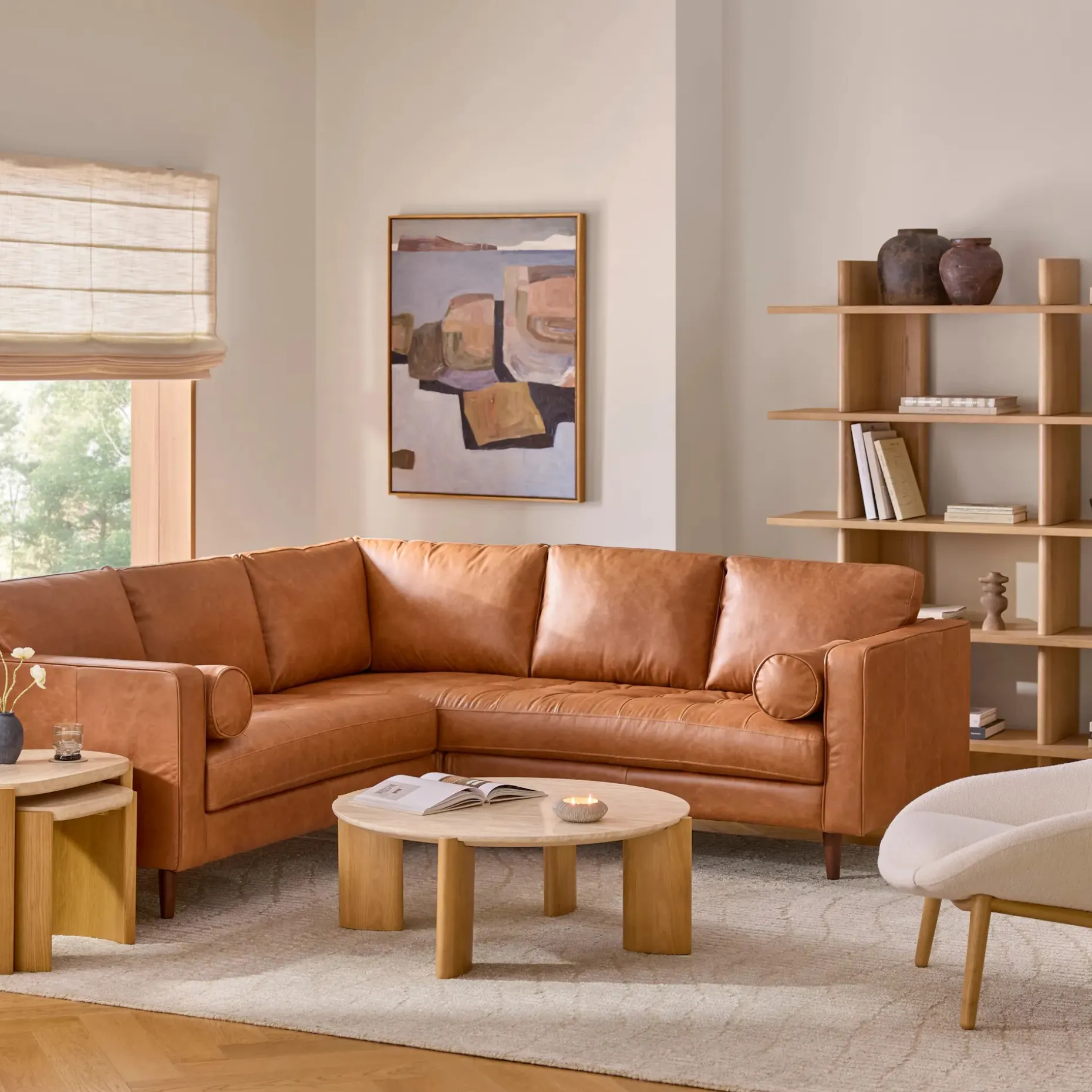 Sven 91" Tufted Leather Corner Sectional - Salerno Tan