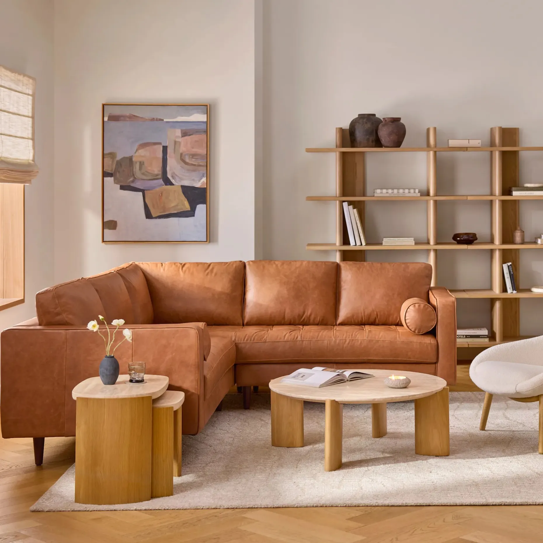 Sven 91" Tufted Leather Corner Sectional - Salerno Tan