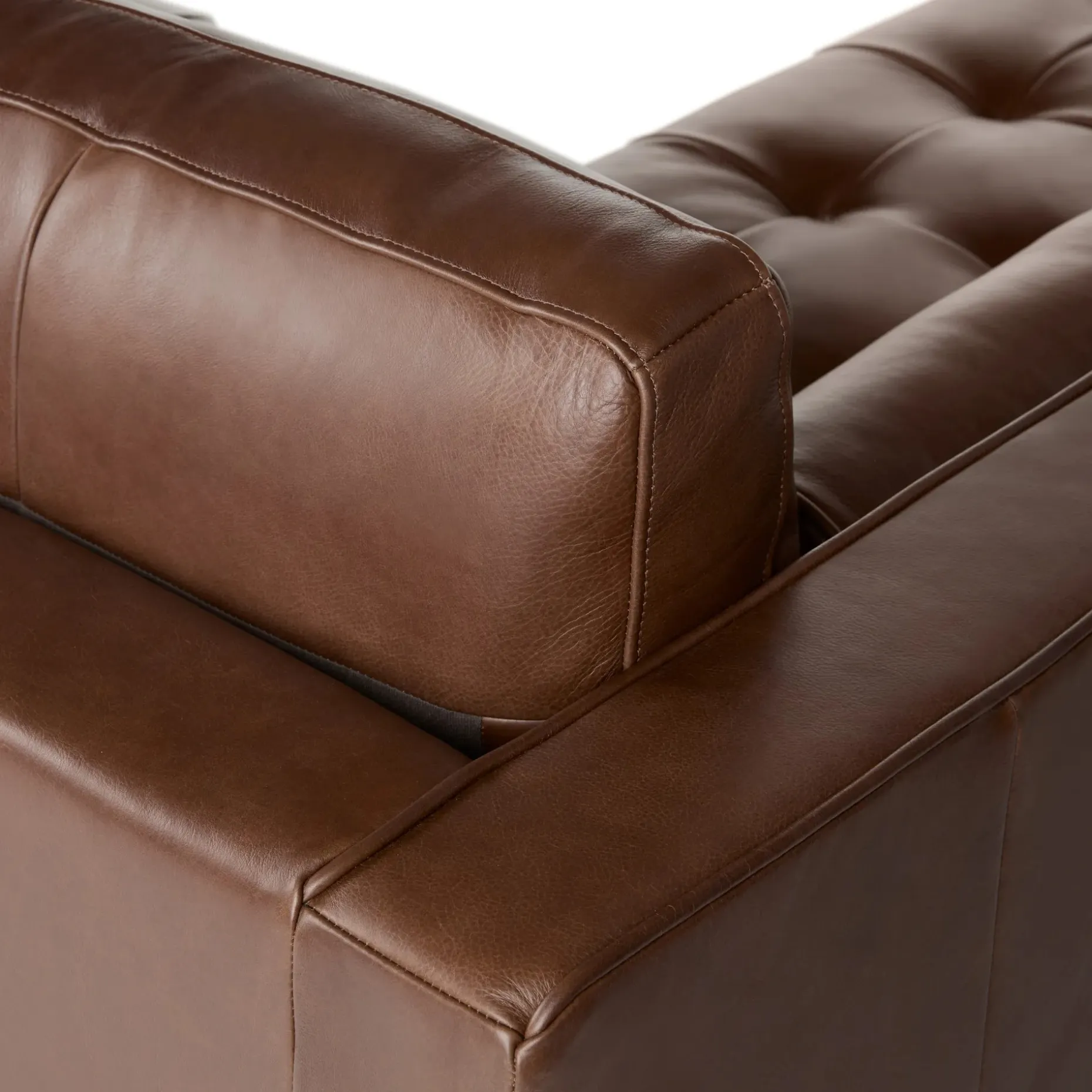 Sven 100" Tufted Leather Left Sectional - Taos Brown