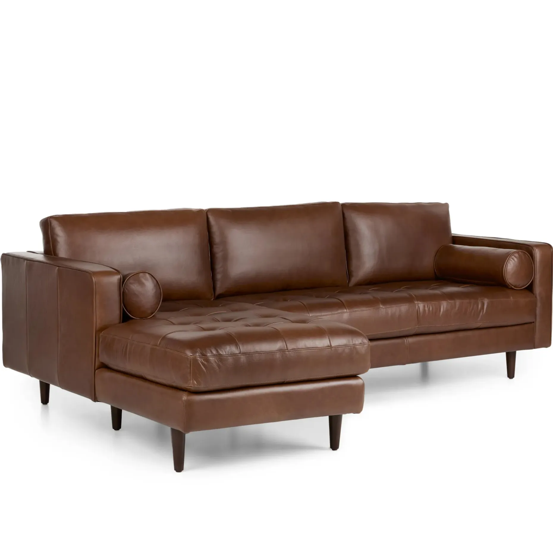 Sven 100" Tufted Leather Left Sectional - Taos Brown