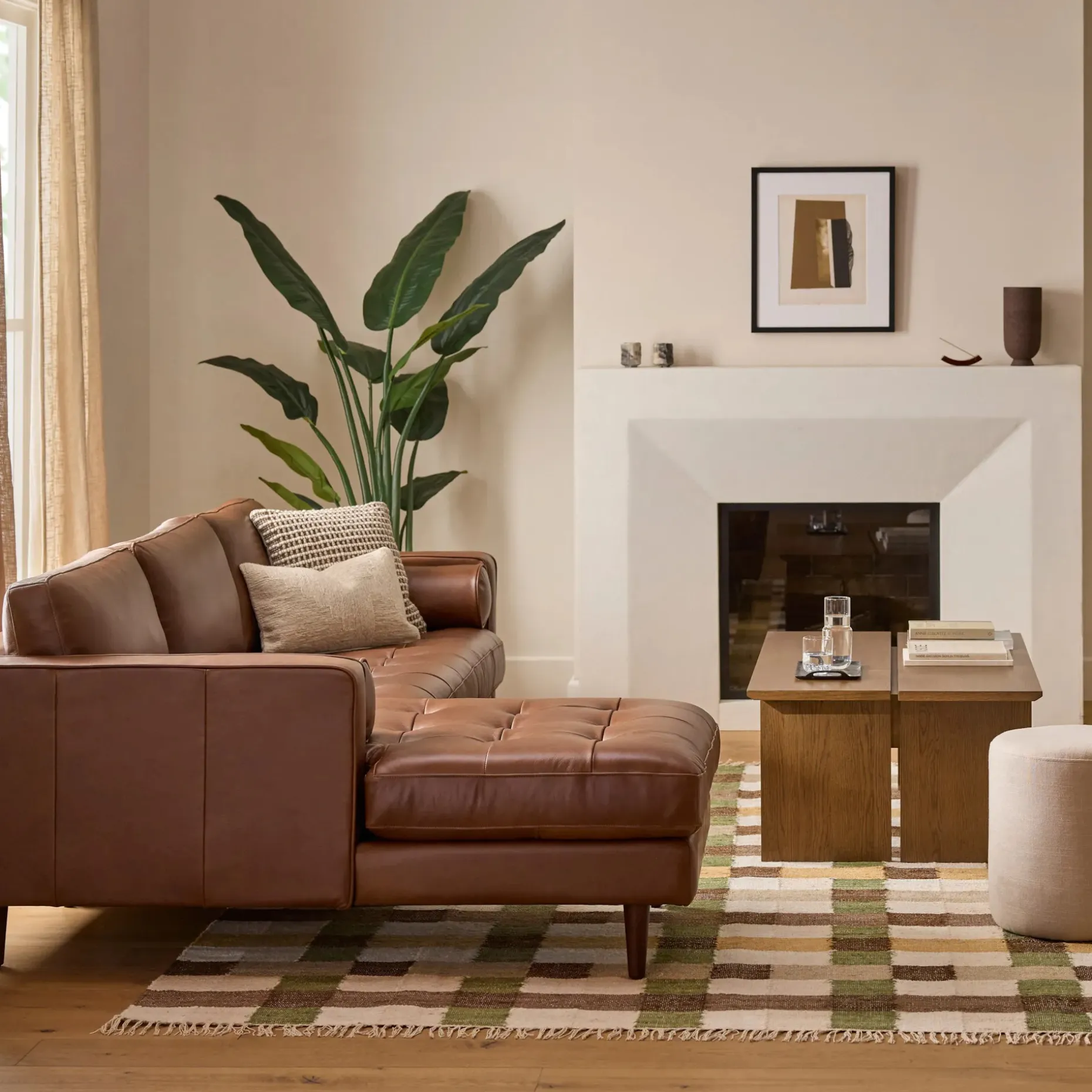 Sven 100" Tufted Leather Left Sectional - Taos Brown