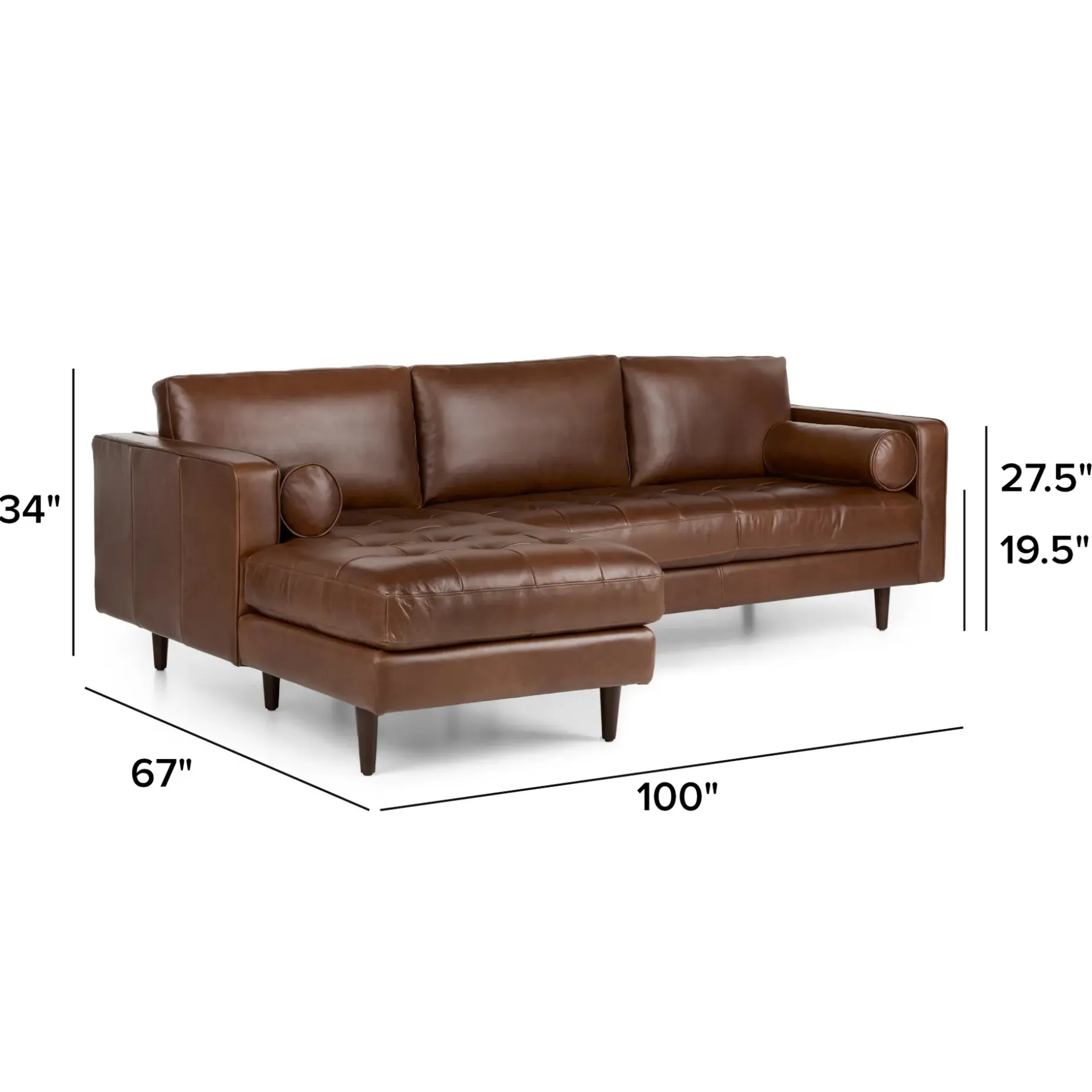 Sven 100" Tufted Leather Left Sectional - Taos Brown