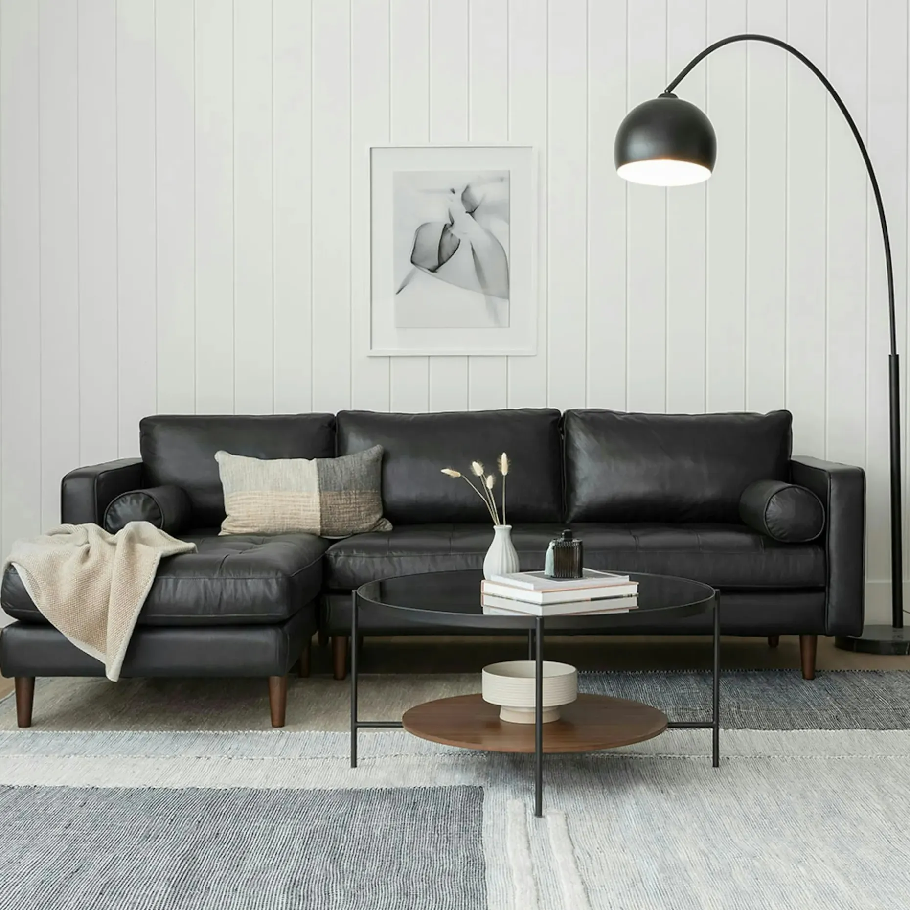 Sven 100" Tufted Leather Left Sectional - Oxford Black