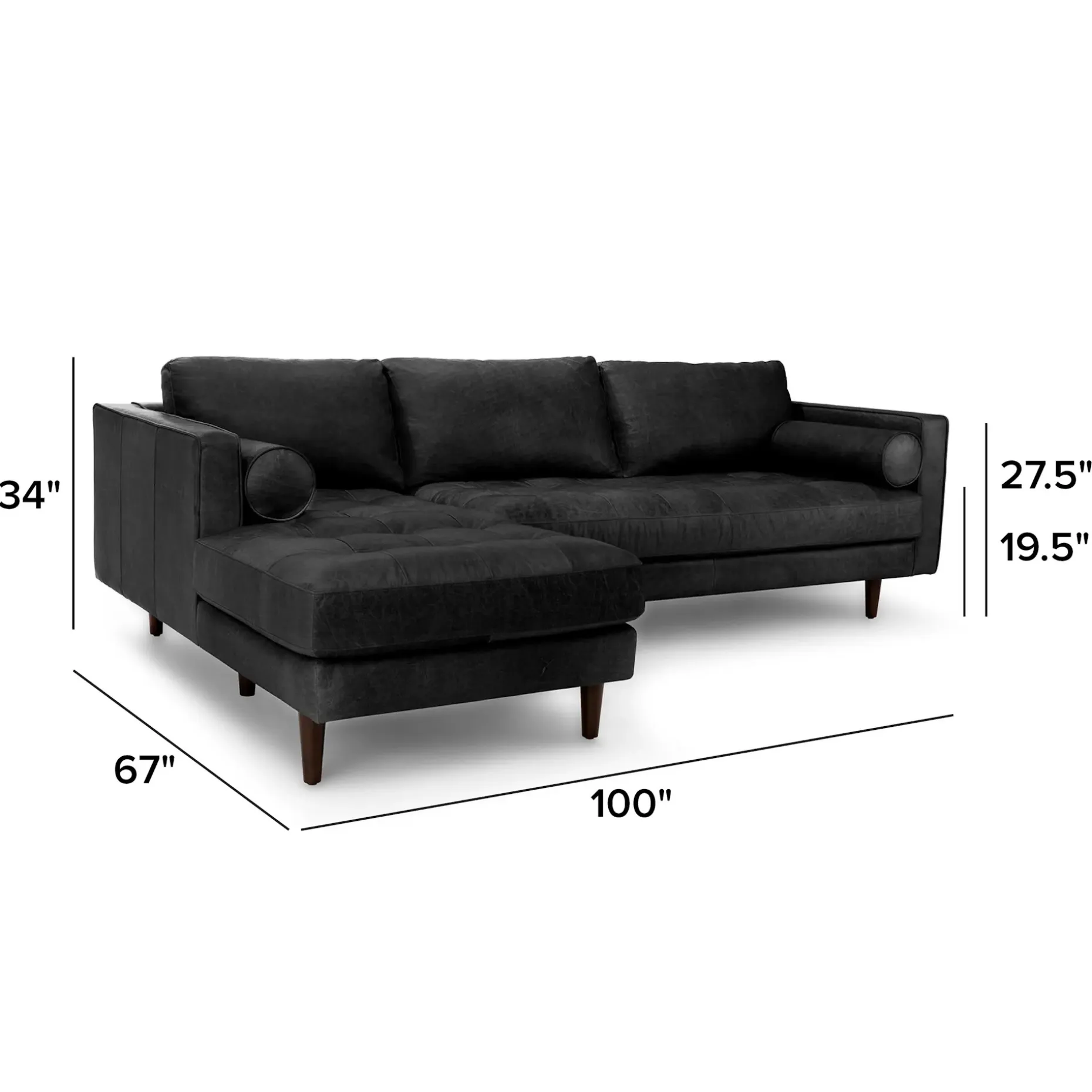 Sven 100" Tufted Leather Left Sectional - Oxford Black
