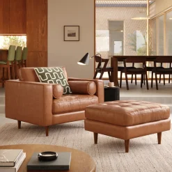Sven 42" Tufted Leather Lounge Chair - Salerno Tan