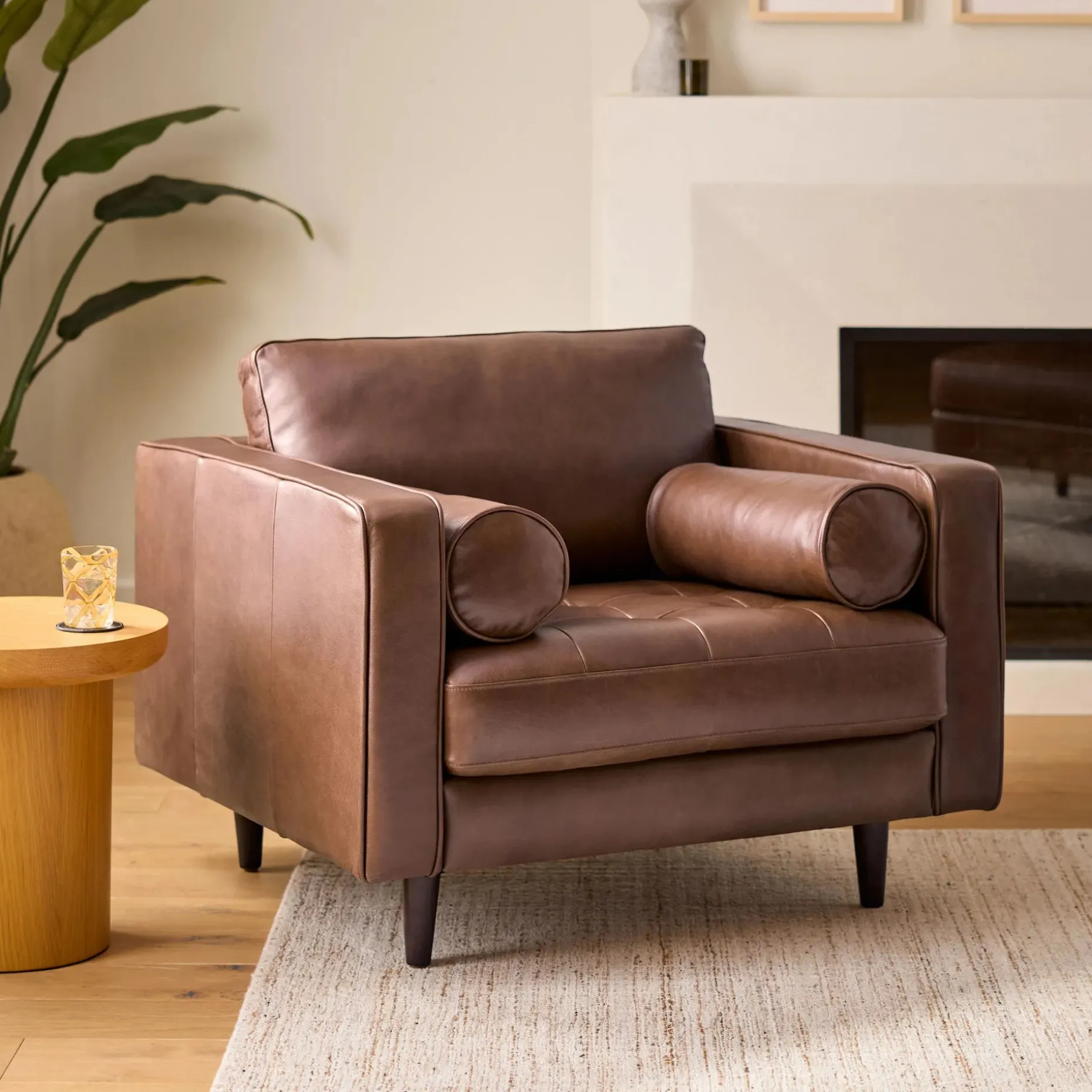 Sven 42" Tufted Leather Lounge Chair - Taos Brown