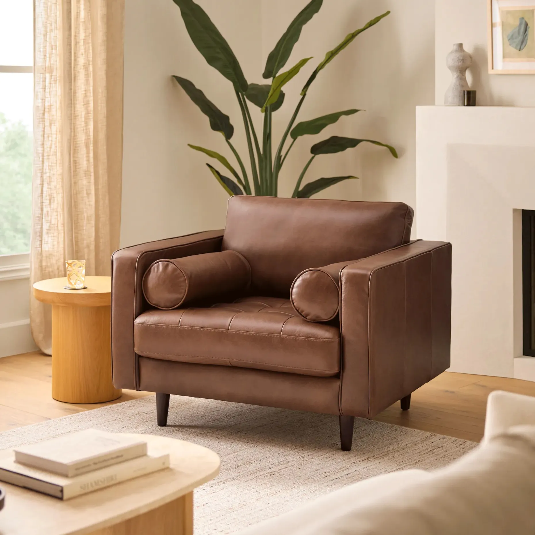 Sven 42" Tufted Leather Lounge Chair - Taos Brown