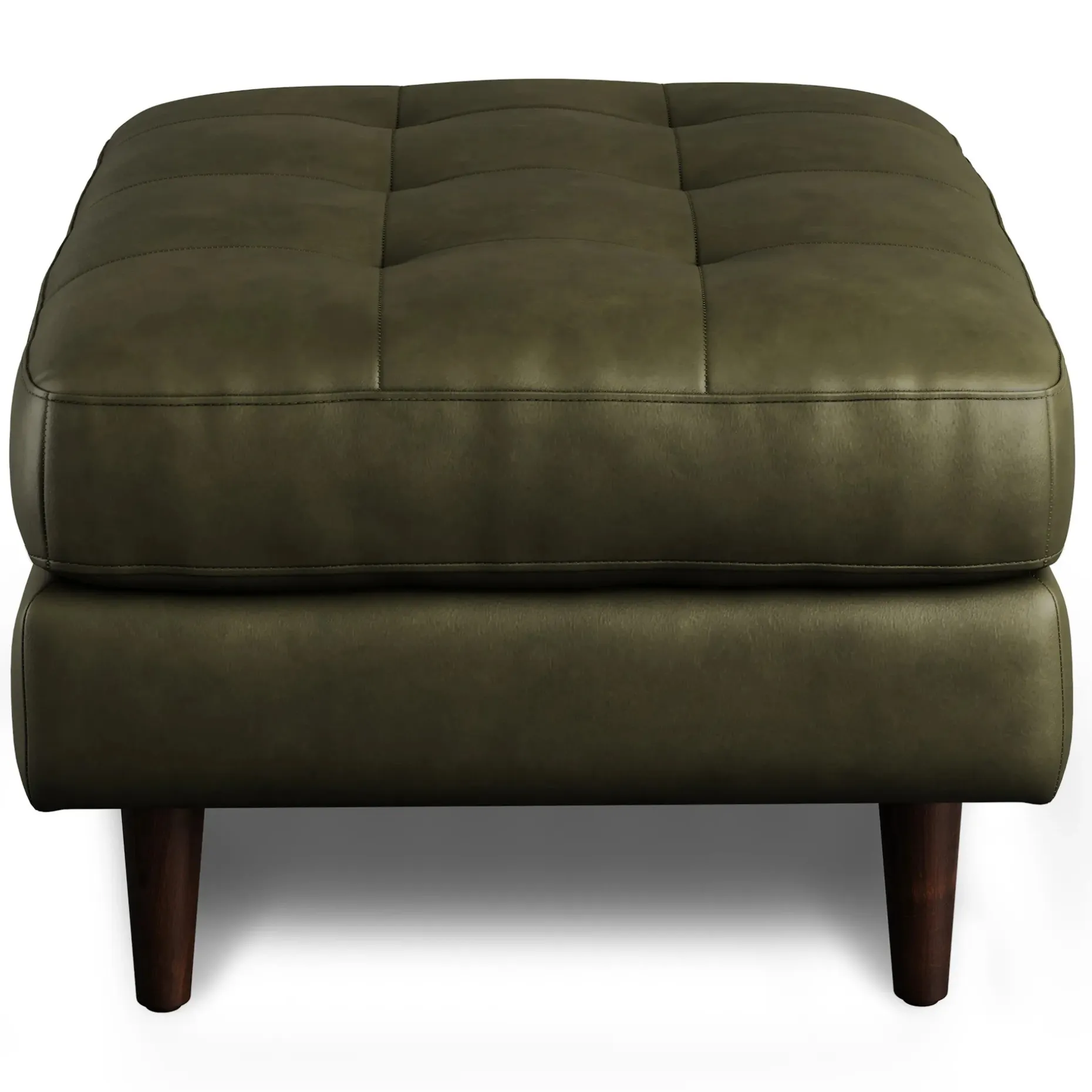 Sven 30" Tufted Leather Ottoman - Charme Green