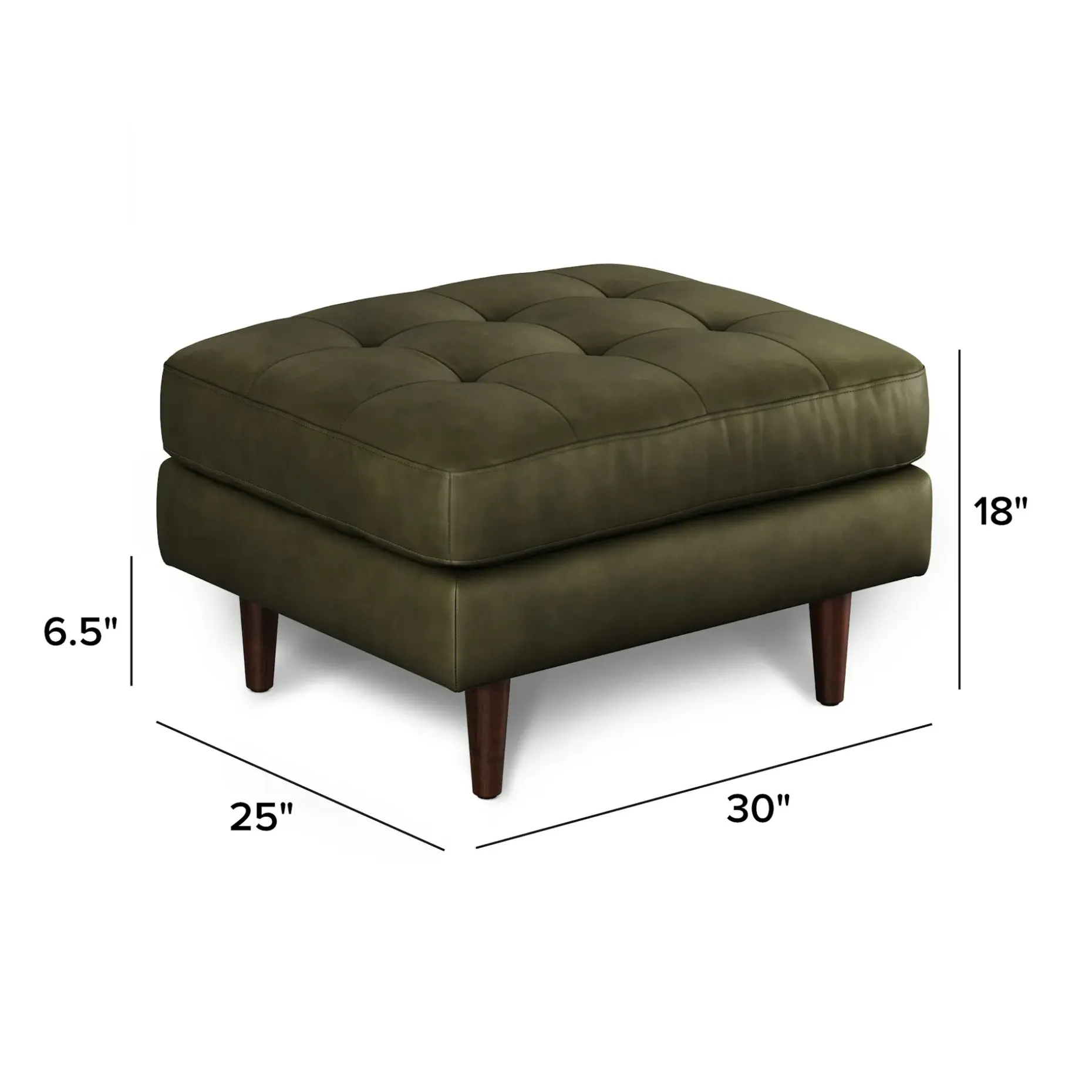 Sven 30" Tufted Leather Ottoman - Charme Green